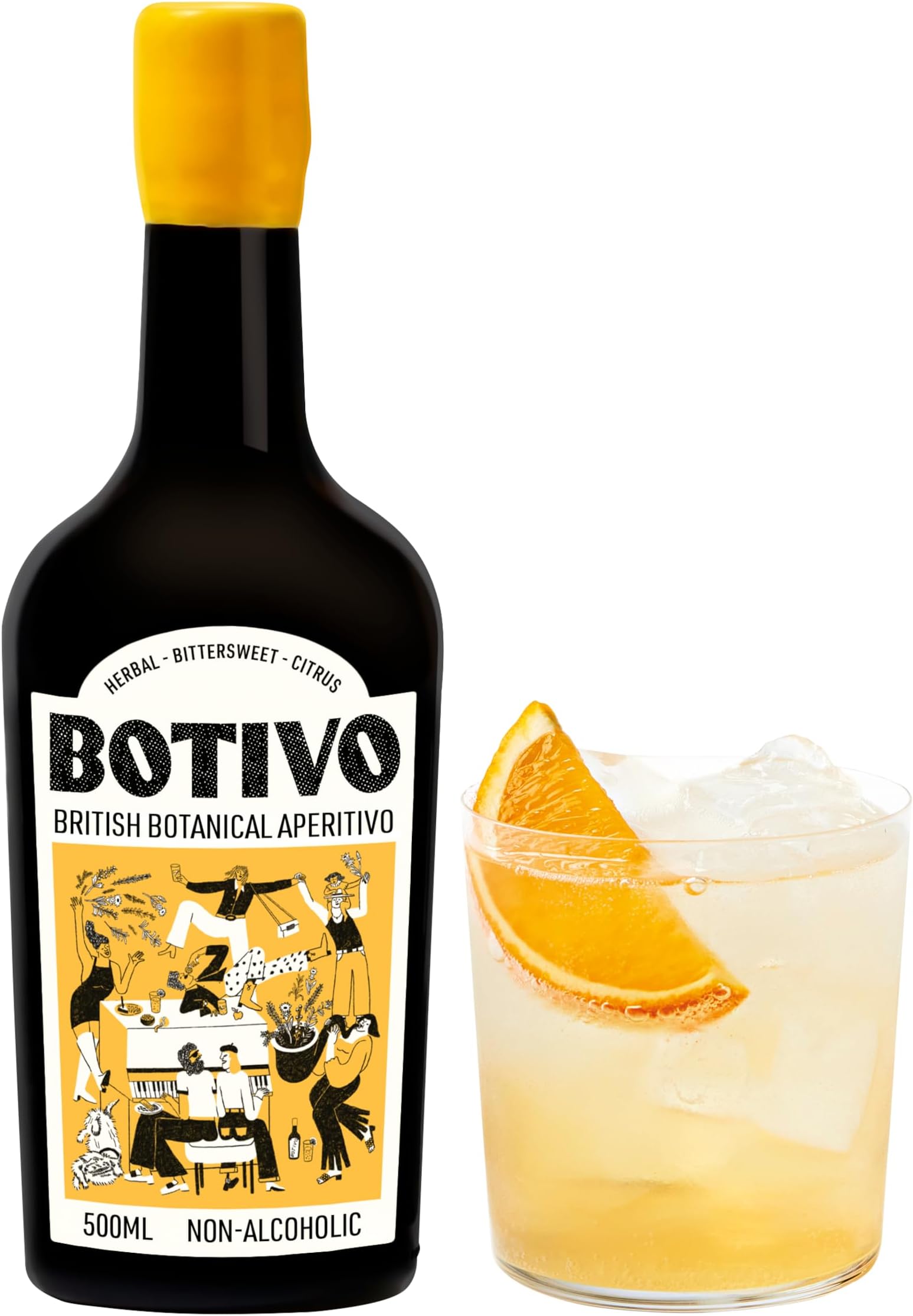 Botivo Non-Alcoholic Aperitif, British Botanical Aperitivo with Bittersweet & Citrus Notes, Handcrafted & British Apple Cider Vinegar Base, 500ml, 20 Servings, Serve with Soda & Squeezed Orange Wedge