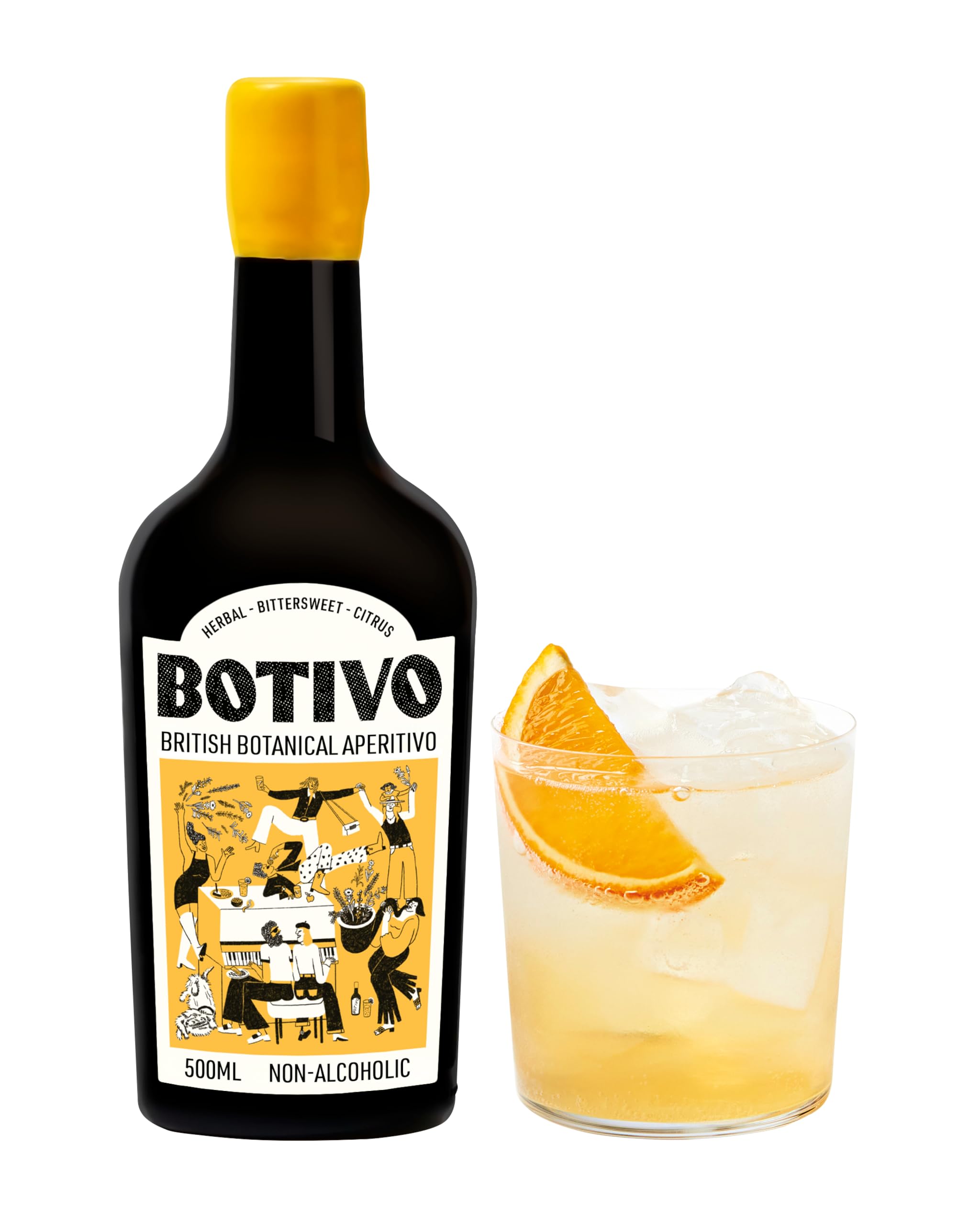 Botivo Non-Alcoholic Aperitif, British Botanical Aperitivo with Bittersweet & Citrus Flavours, Handcrafted & Aged British Apple Cider Vinegar Base, 500ml, 20 Servings, Perfect with Soda or Tonic