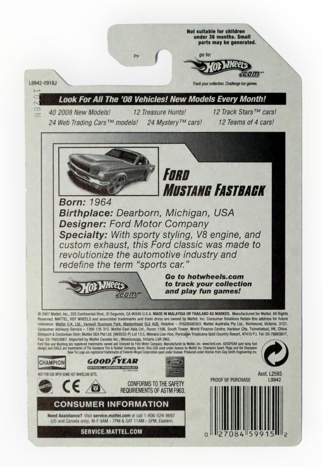 Hot Wheels 2008 027 New Models Ford Mustang Fastback RED 2008 27