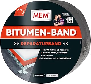 MEM Bitumen-Band, Selbstklebendes Dichtungsband, UV-beständige Schutzfolie, Stärke: 1,5 mm, Maße: 15 cm x 10 m, Farbe: Aluminium