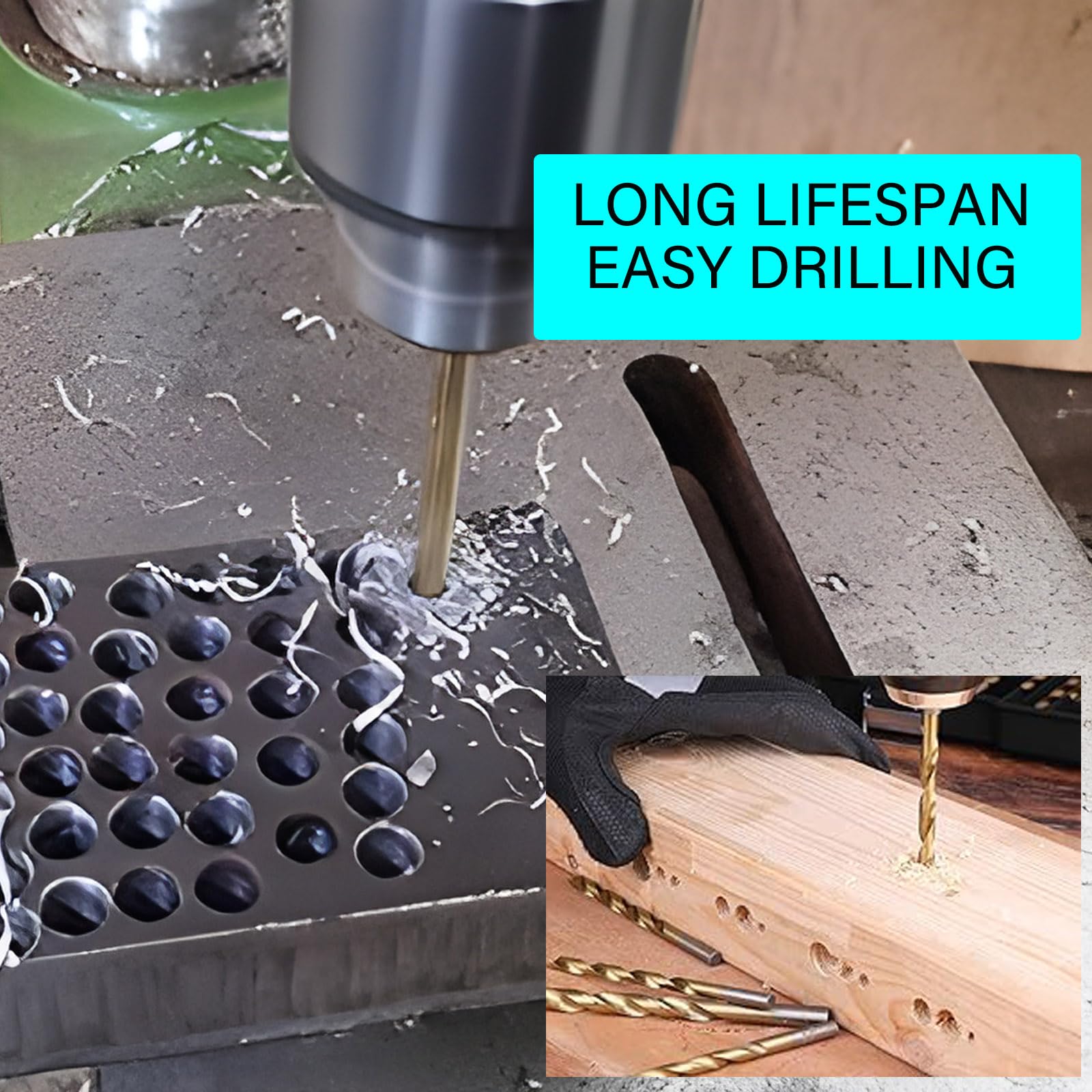 Juego de brocas con revestimiento de titanio, 99 brocas helicoidales HSS para metal, madera, hierro fundido, aleación de aluminio, plástico, fibra de vidrio, ángulo de punto de 135°, tamaños métricos