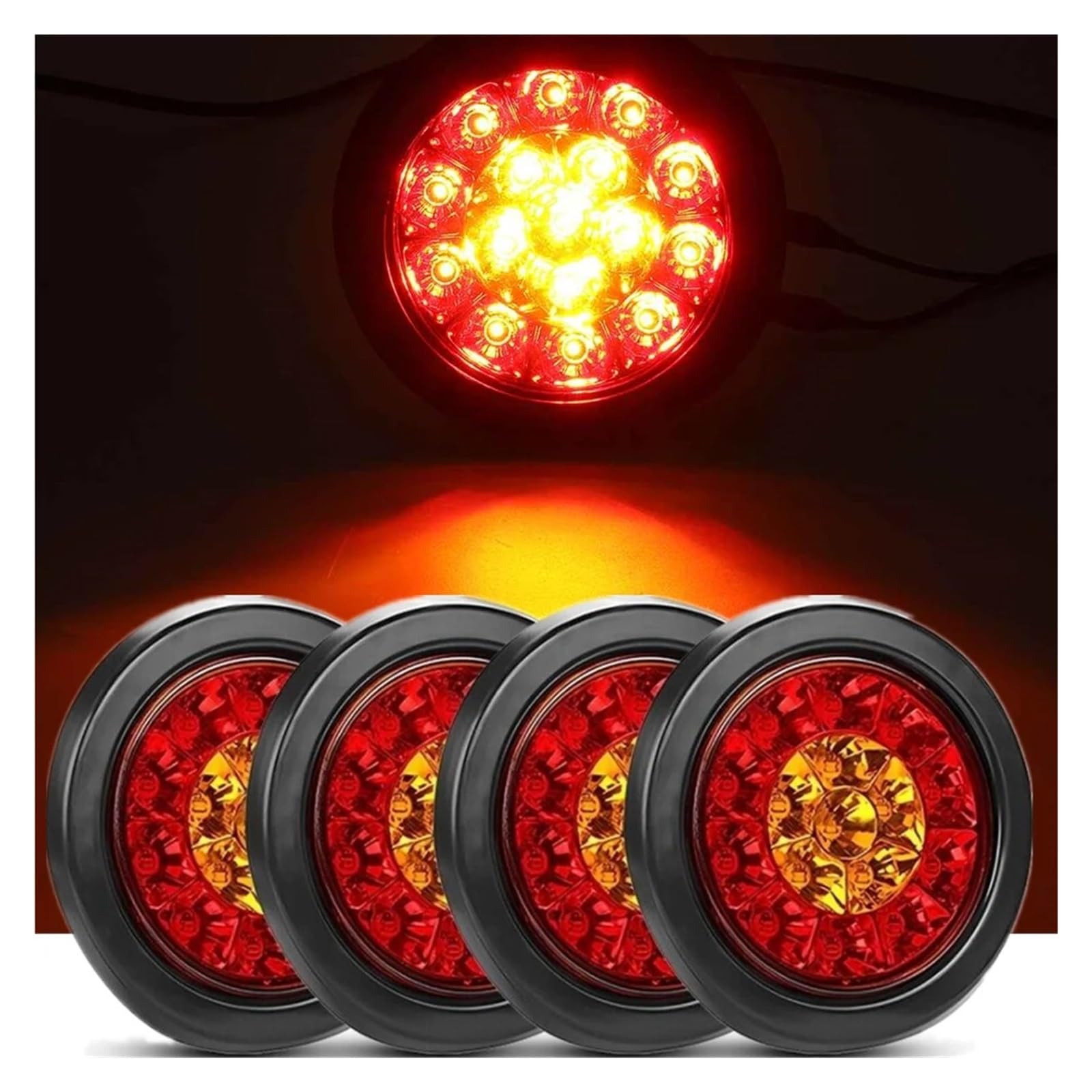 Piloto Posterior Luces De Freno Redondas 4" 12V 24V Luz LED Advertencia Para Camión Trasera Remolque Lámpara Indicador Lateral Piezas Coche Uds(Red Yellow)