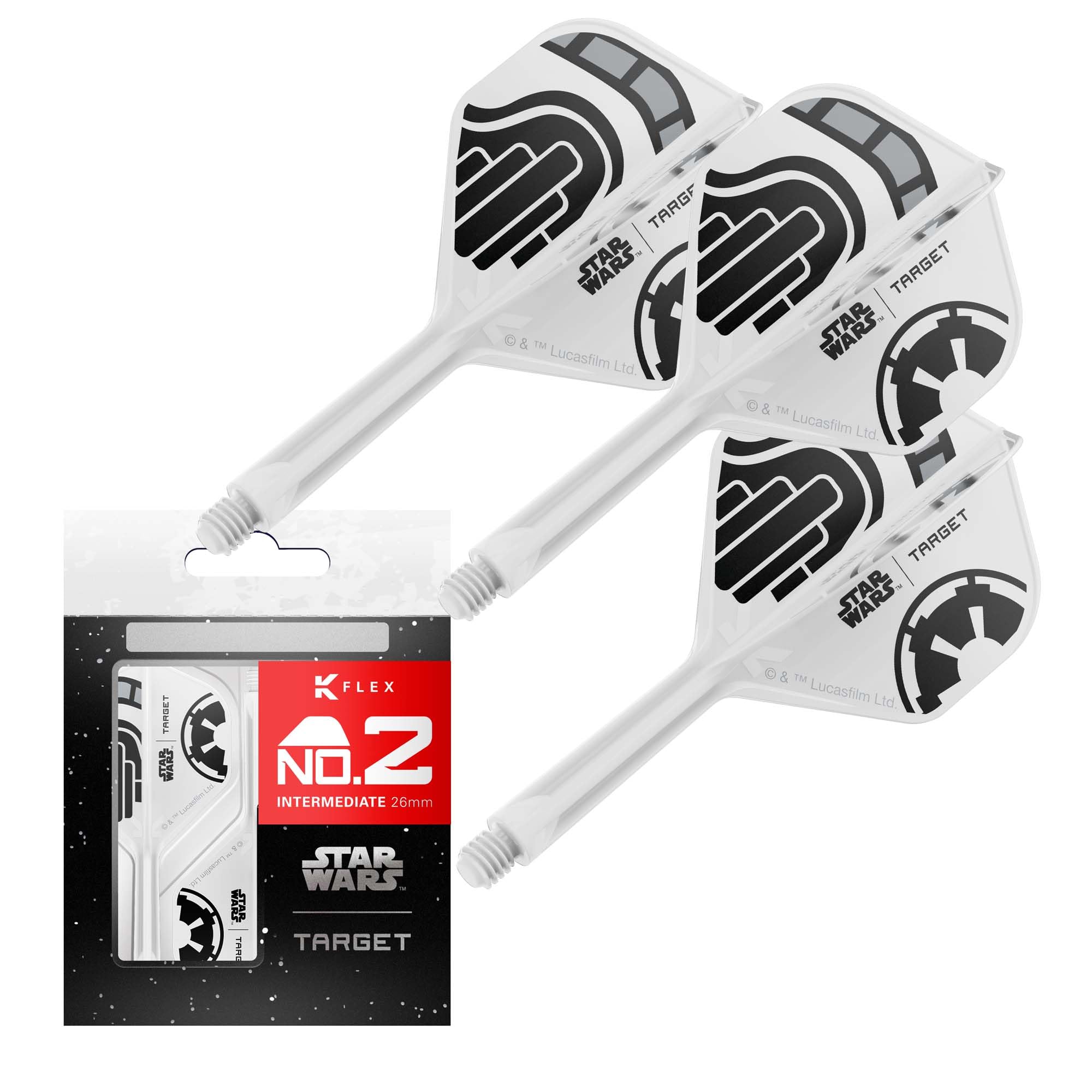 Target Darts Star Wars Storm Trooper K Flex Integrated Dart Flights & Shafts | Stormtrooper Pack of 3 K-Flex, No.2 | Disney K-Flex Accessories, Intermediate (26mm)