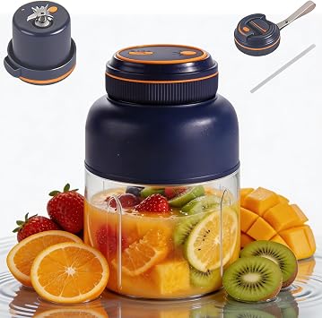 Portable Wireless Juicer Cup, 45oz Extra Large Capacity, 1300 mAh Battery Offers Extremely Long Battery Life, Dual Lid Compact Travel Drinking Cup for Office Outdoor, Picnic Tritan-Dark Blue