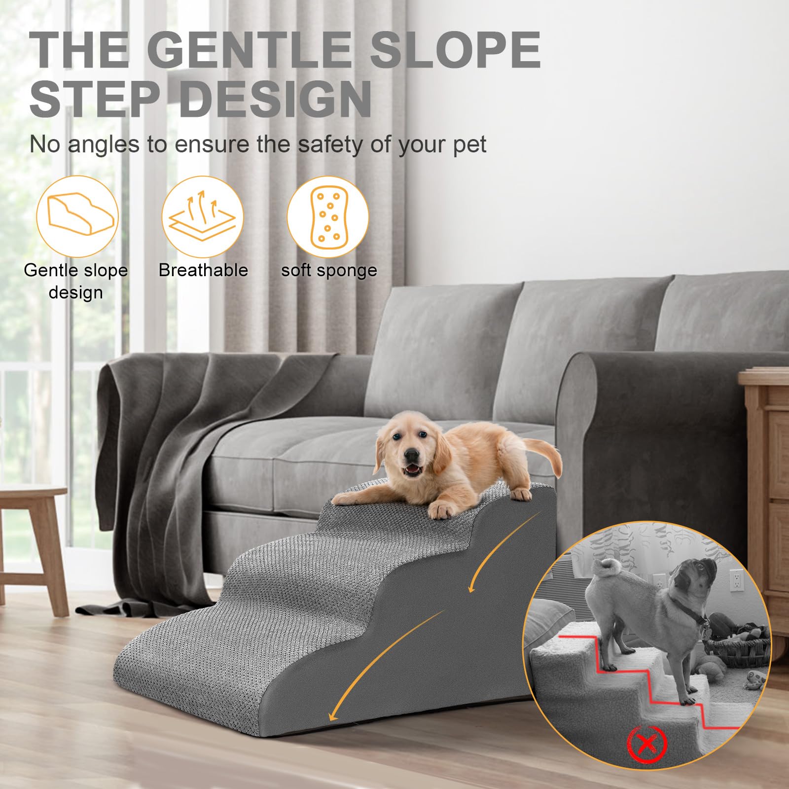 Hundetreppe Aus Schwamm - Waschbare Haustiertreppe Für Sofa & Bett