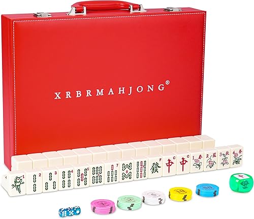 Juego de mahjong chino, 146 melamina numerada 1.6" (40 mm), juego completo de Mah jongg de gran tamaño con estuche de viaje (Lvory Yellow)