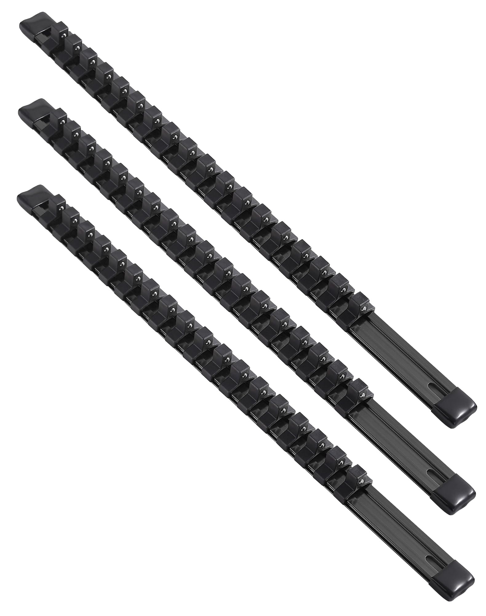 ALOANES 3-Piece 3/8-Inch Drive Aluminum Alloy Socket Organizer, Heavy Duty Socket Racks, Socket Holder Kit for Toolbox Drawer Fit 3/8-Inch x 54 Clips