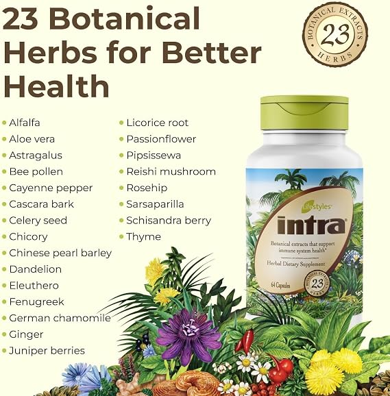 Intra Lifestyles Capsules - Herbal Supplement for Immune Support, Detox, Digestive & Cardiovascular Health 23 Botanical Extracts Made in Canada 64 Capsules (256 Count (Pack of 4))