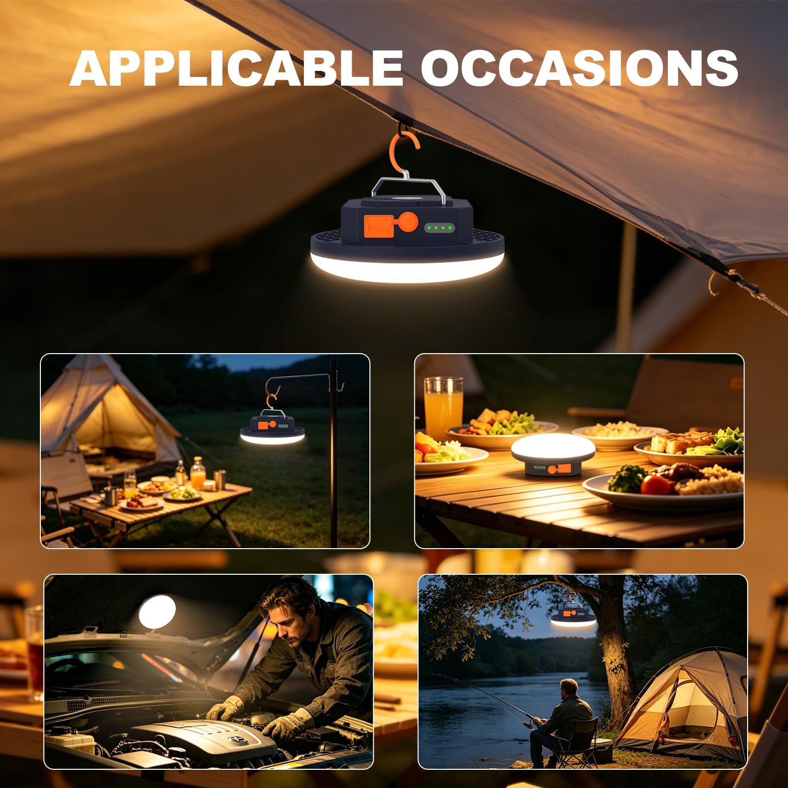 Lampe Camping Rechargeable 10000 mAh, Luminosité Réglable (30W Remote)