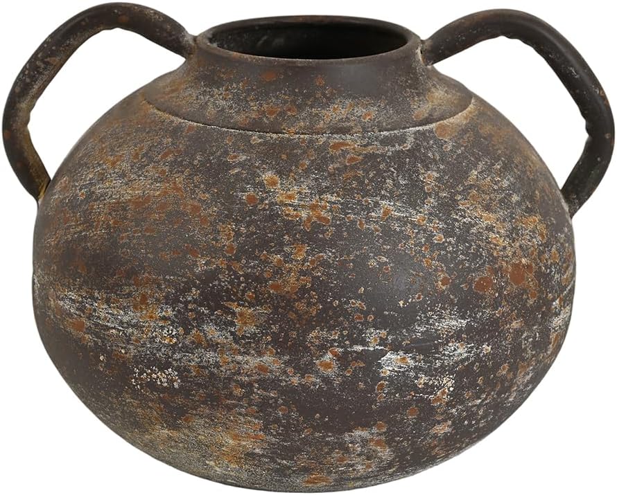 Vintage Flower Vase with Handle Rustic Farmhouse Distressed Brown Decorative Floral Vase for Home, Living Room, Shelf, Table Centerpiece Entryway Decor(Brown)