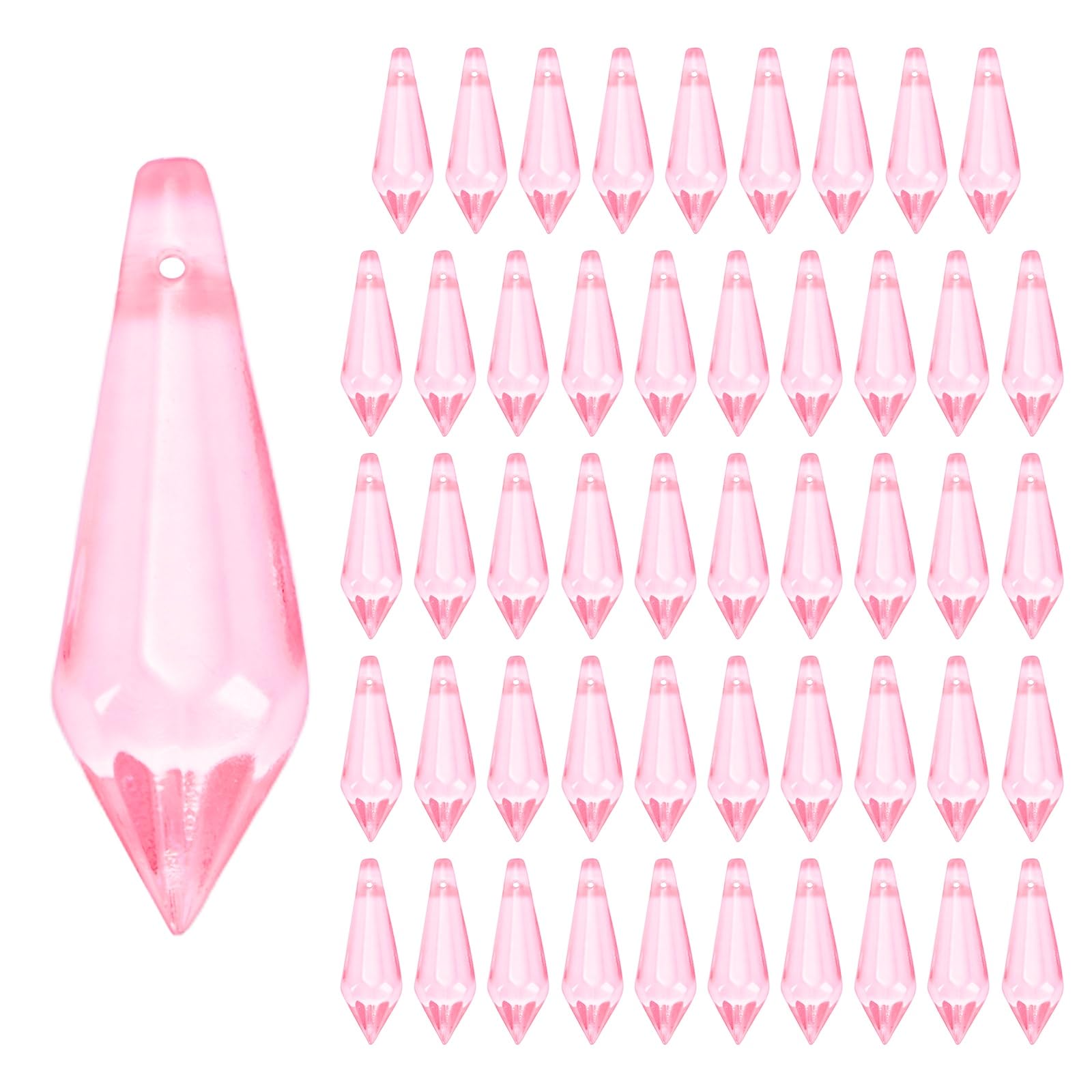 M METERXITY 50-Pack Crystal Icicle Prisms 34mm/1.34 in, Pink