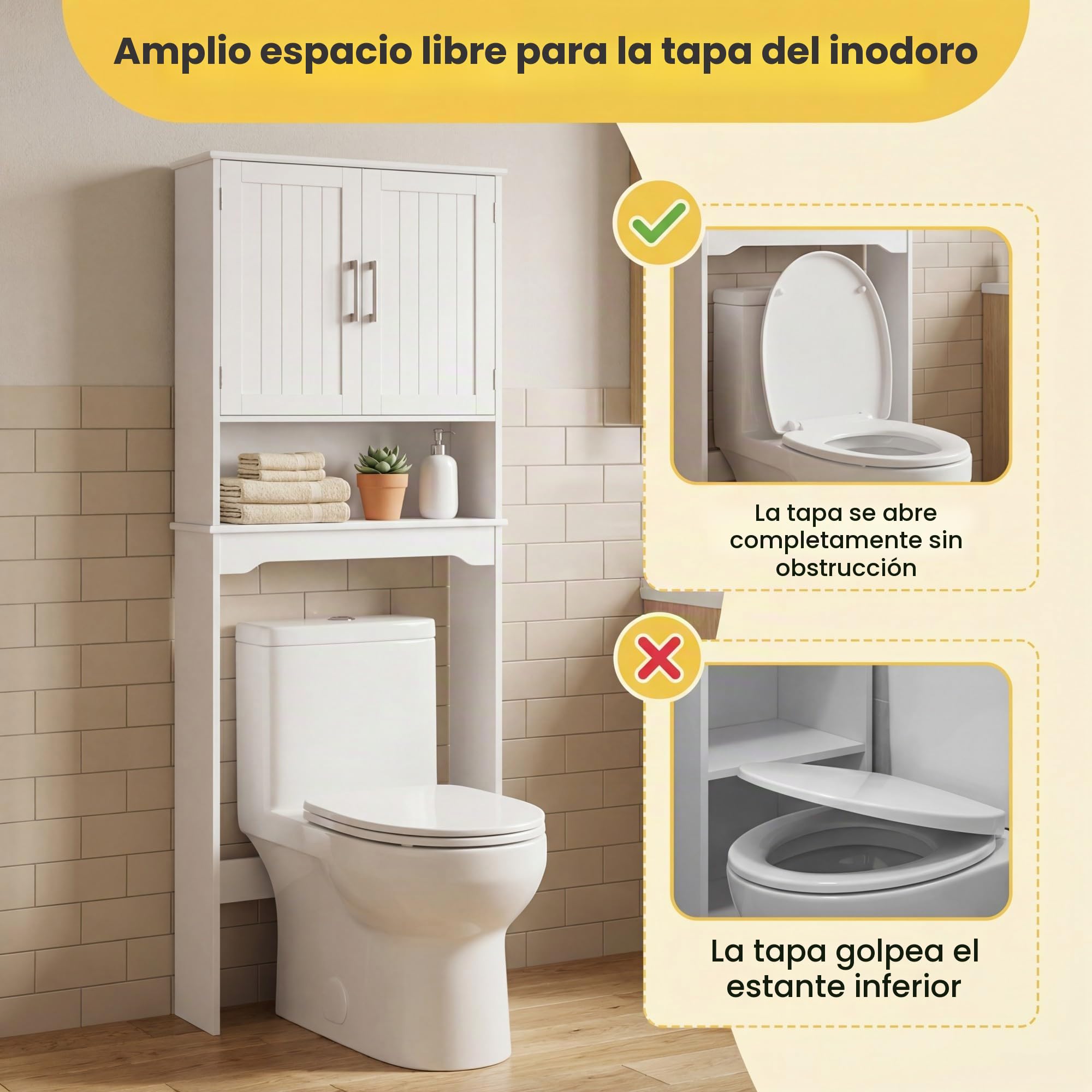 LIFEZEAL Armario sobre Inodoro, Mueble Alto de baño, Estante con 2 Puertas balda Ajustable, Organizador para baño, Lavadora, 63 x 23 x 168 cm
