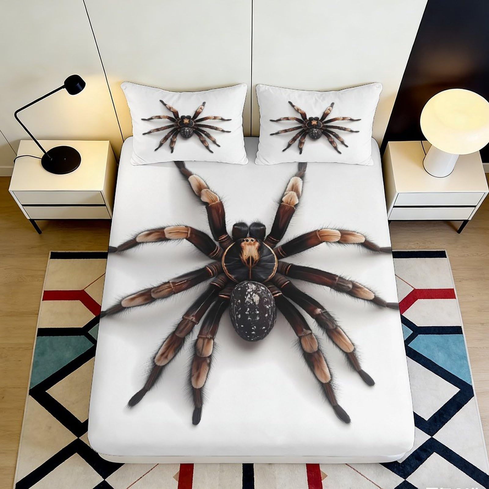 3D Printed Realistic Tarantula Fitted Sheet Microfiber Soft Breathable Spider Mattress Cover for Bedroom Dorm Decor 90x200x25cm