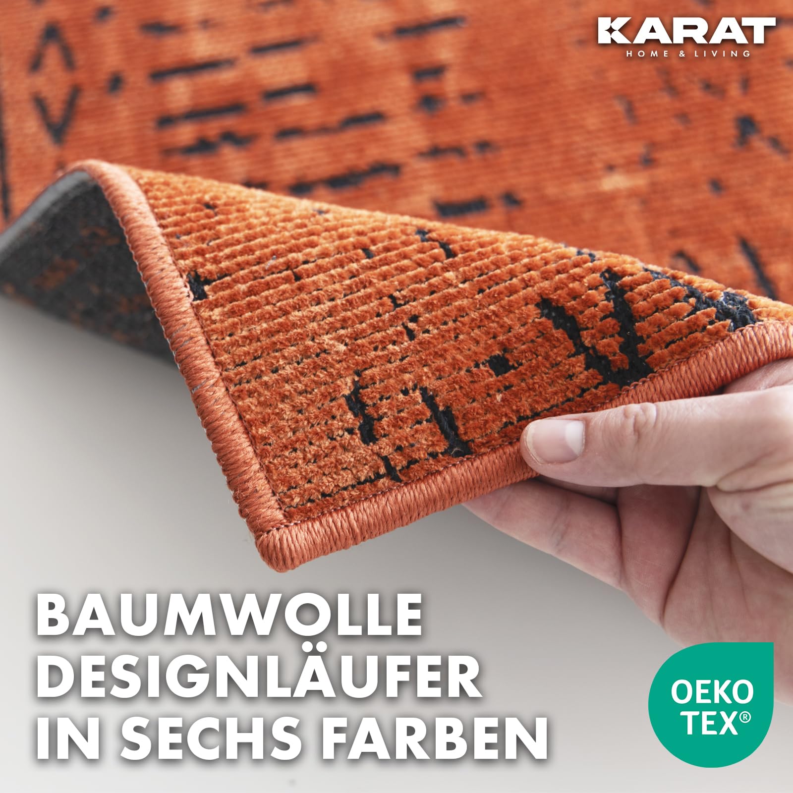 KARAT Bieżnik dywanowy klasy premium, tkany ze wzorem, terra, puszysty dywan bawełniany, chodnik do kuchni, przedpokoju i salonu, chodnik kuchenny do przedpokoju (Wena)