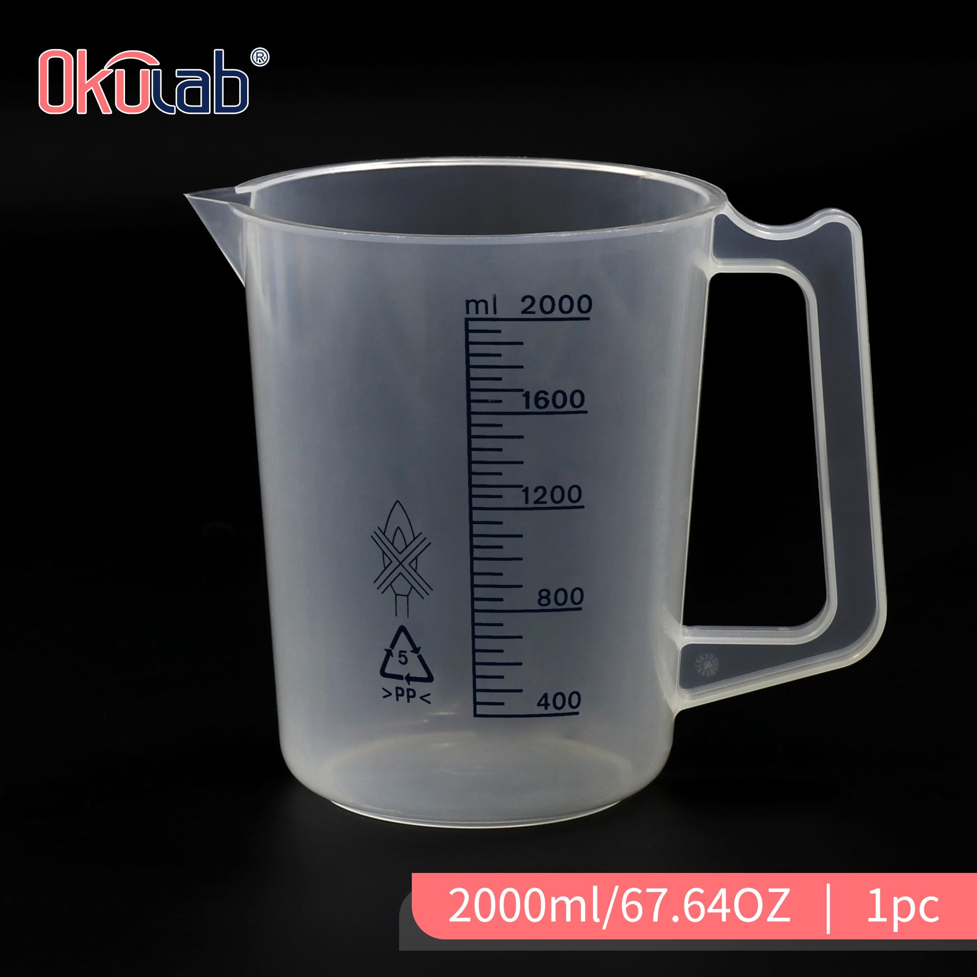 Plastic Beaker Set, Vol. 5000ml Measuring Beakers with Handle and Spout, 169oz Measure Pitcher with Blue Printed Scales for DIY, Petrol Filling, Swimming Pools and Lawns, BKAP5000A1