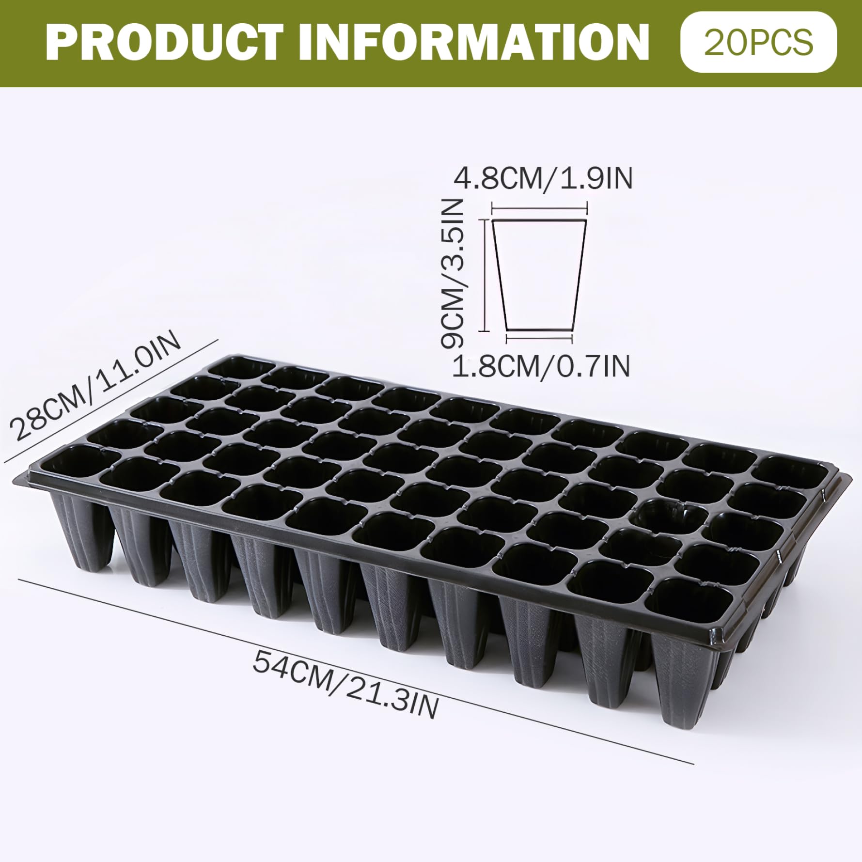 Plateaux de semis (Lot de 20) Plateaux semis Extra-Profonds à 50 alvéoles conteneurs Germination en Plastique Robuste pour serres Jardins et Agriculture Urbaine.