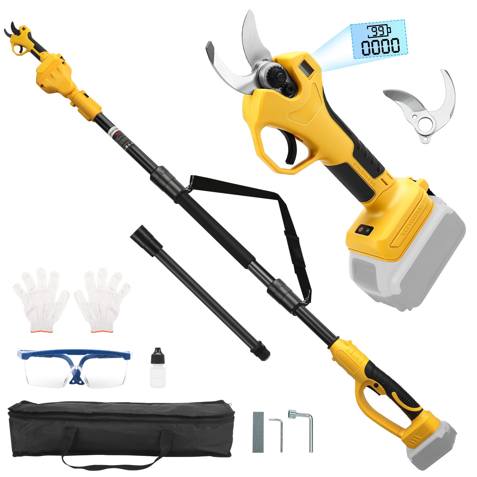 Photo 1 of 2-in-1 Pole Pruner & Cordless Electric Pruning Shears for Dewalt 20V Battery, 14Ft Reach, 1.2" Cutting Diameter, Brushless Motor with LCD Display, for Tree Trimming Branch Cutter (No Battery)