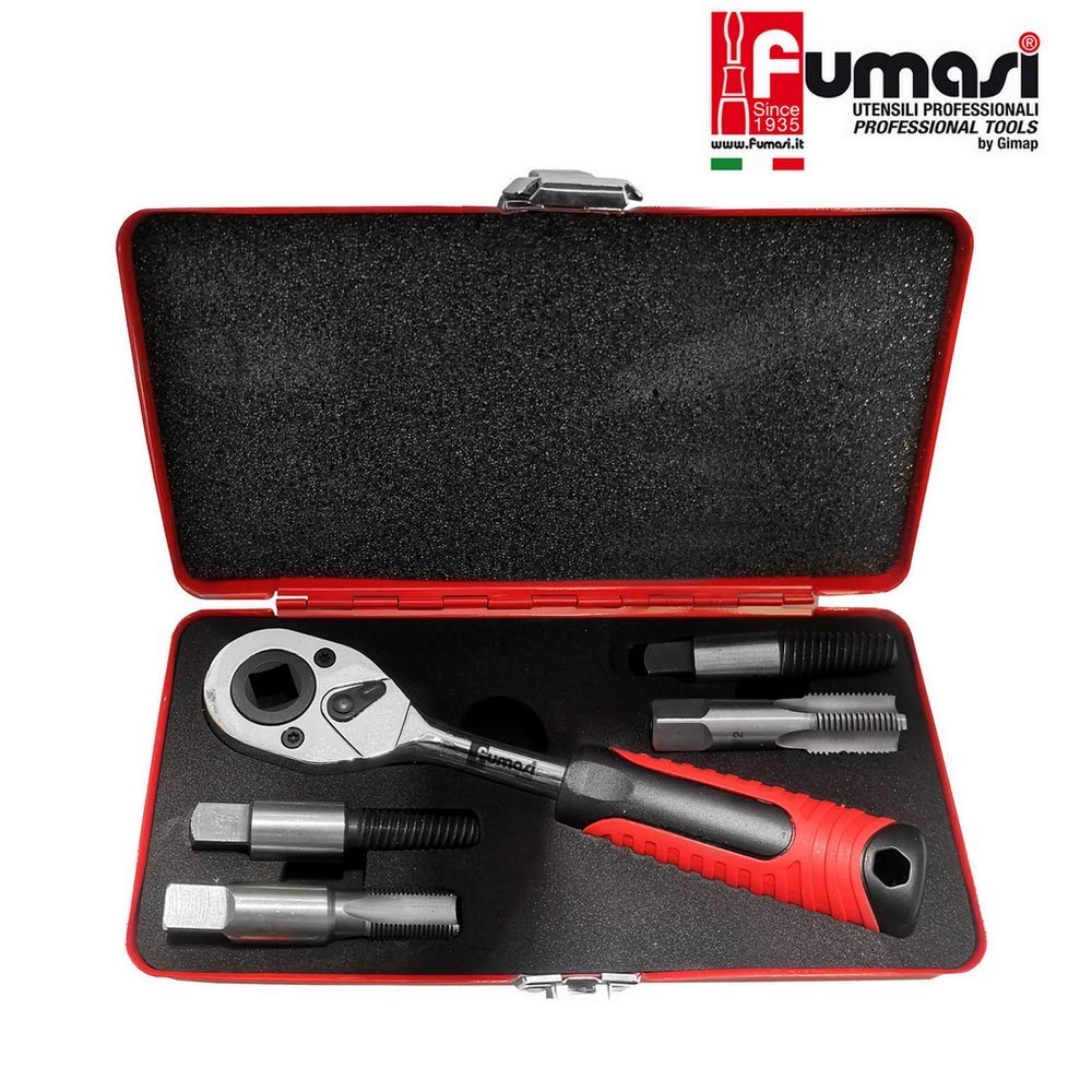Kit estrattore e Maschio per Filettatura Tubo g 1/2 e 3/8 a cricco Reversibile