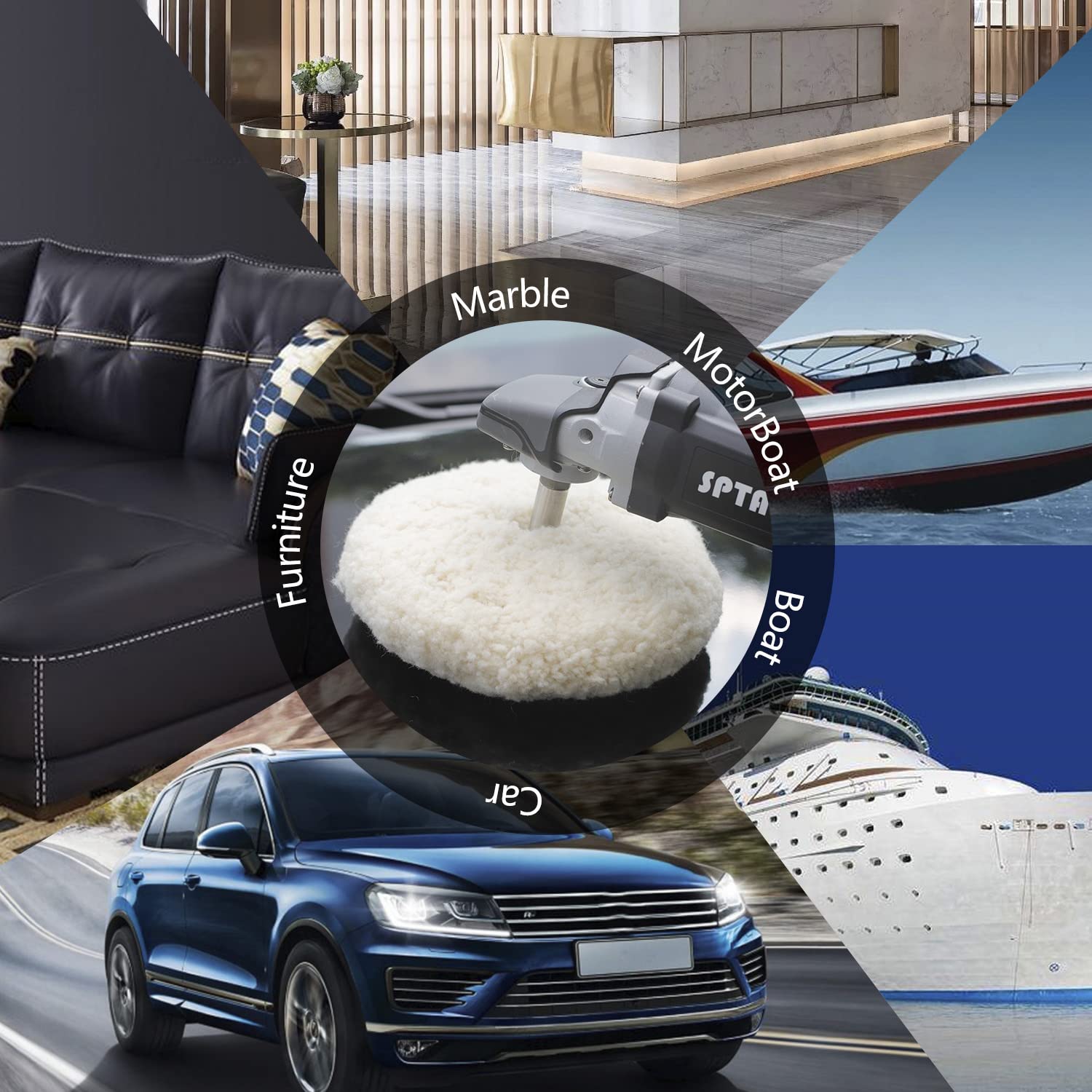 SPTA 8" (200mm) Wool Buffing Pad, Double Side 100% Natural Wool Pad with 5/8-11 Thread for 2-Sided Compound Cutting and Polishing for Automotive, Marine and Epoxies - Image 6