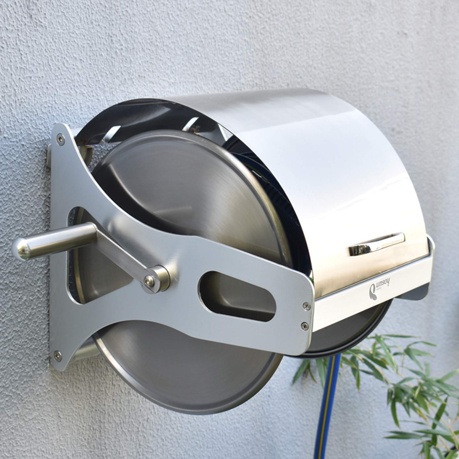 Abnehmbare und an der Wand montierte Schlauchtrommel, wetterfester Gartenschlauch-Aufbewahrungsbehälter für den Außenbereich, Aluminiumtrommel aus Edelstahl mit Abdeckung, 39 * 31 * 36 cm