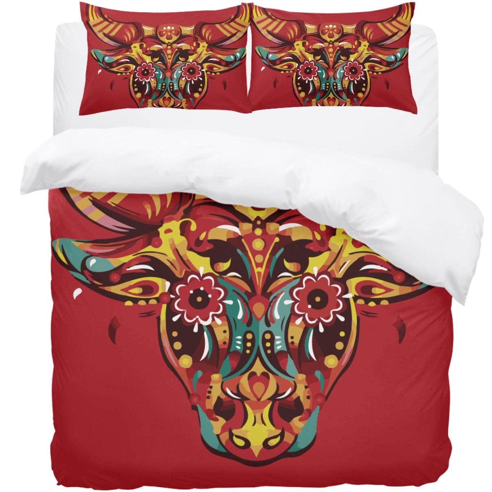 Parure de lit simple motif taureau housse de couette pour chambre style chalet moderne