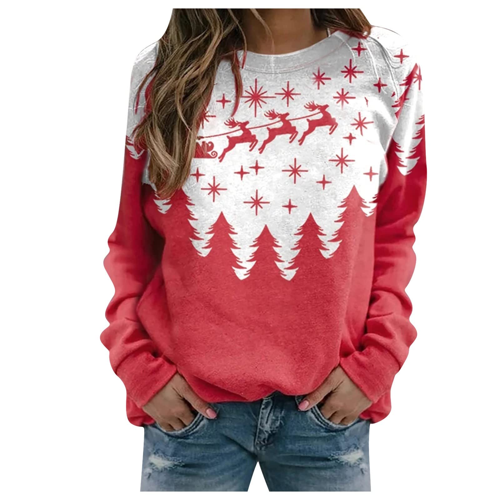 maglione donna moda casual natale gatto stampato scollo a O manica lunga calda felpa gravidanza maglione gravidanza
