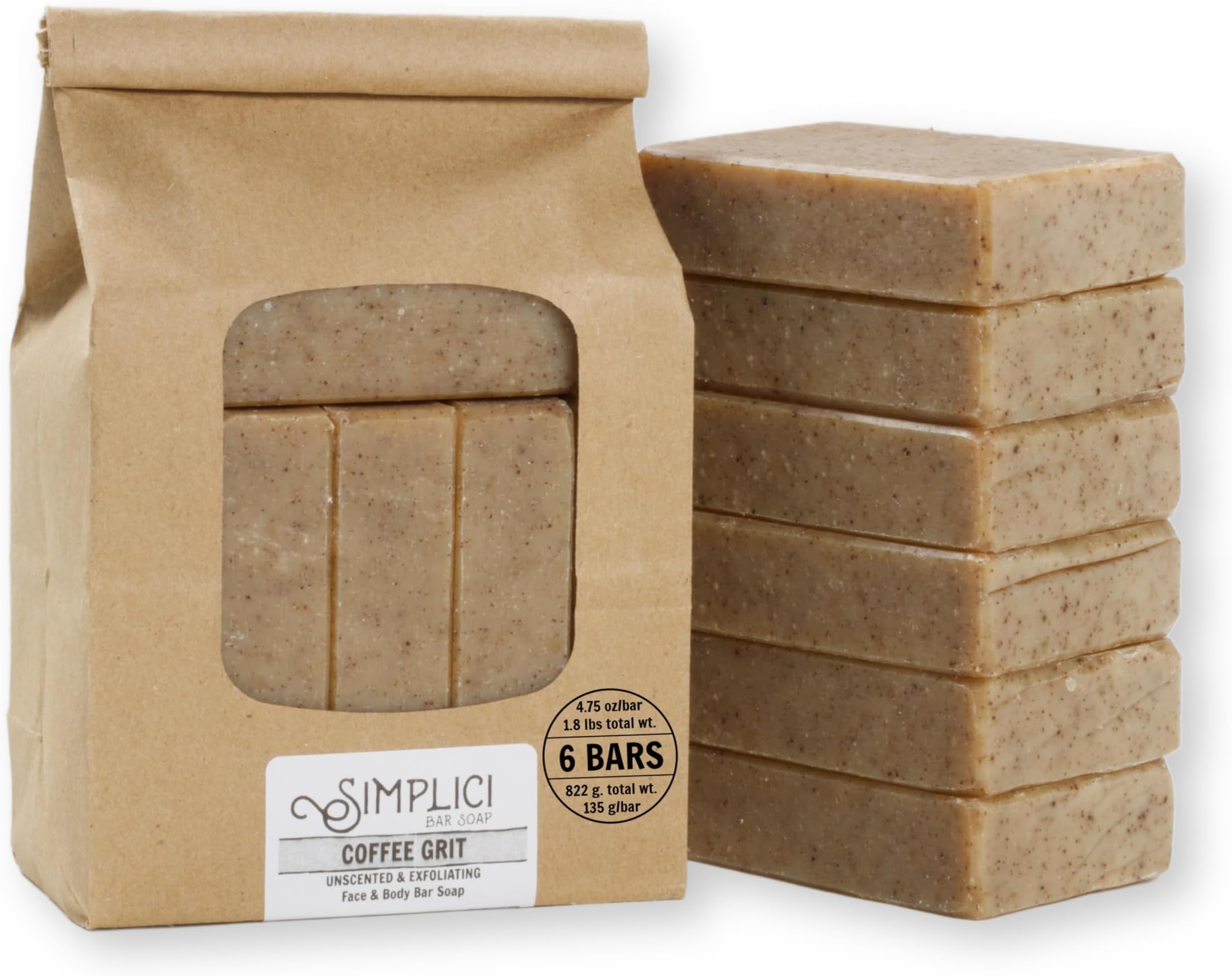 SimpliciCoffee Grit bar soap Value Bag (6 Bars) by Simplici
