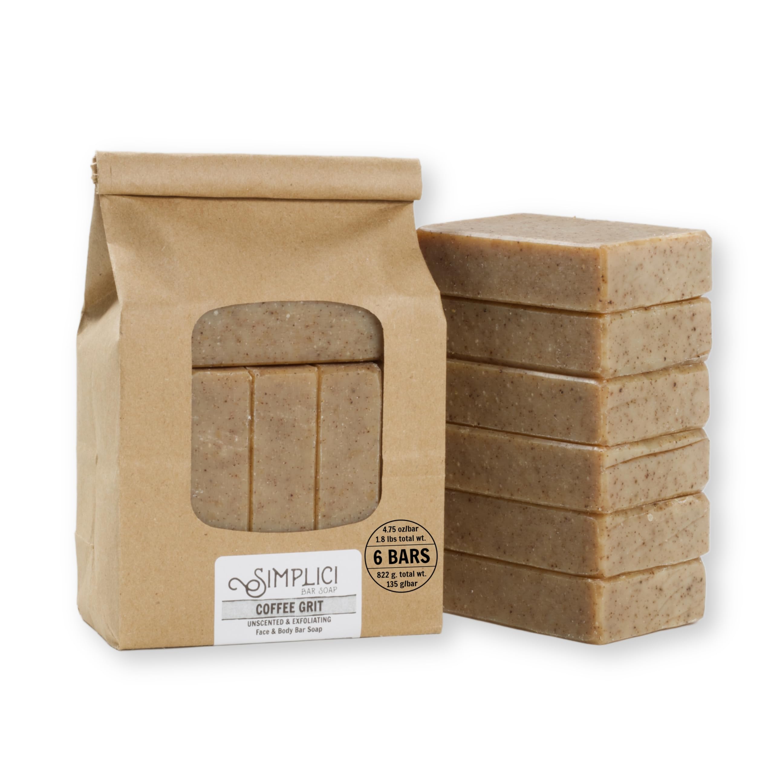 Coffee Grit Natural Soap (exfoliating + for sensitive skin) 6 Bar Value Bag. Palm Free.