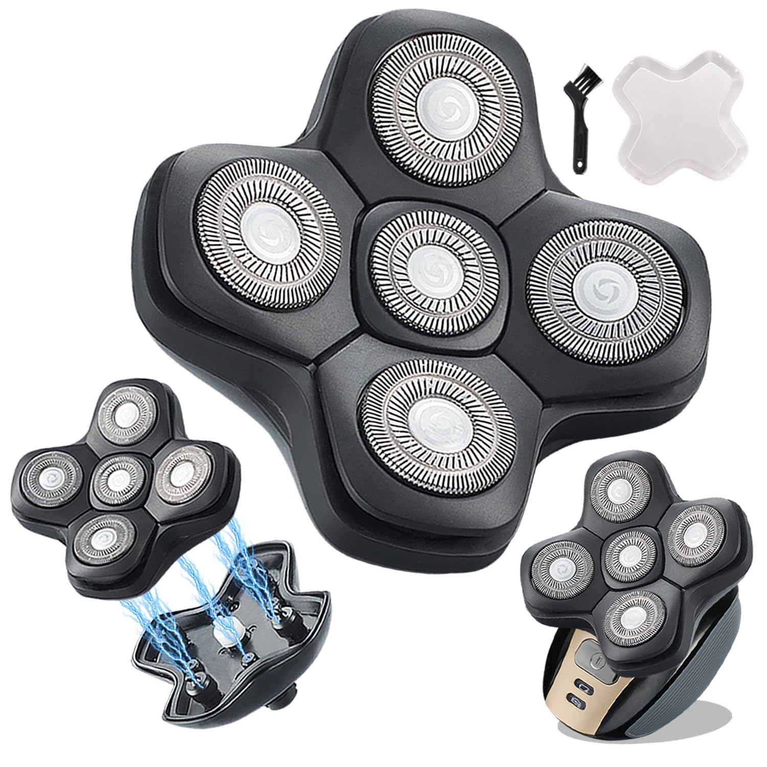 5D Floating Replacement Shaver Heads for Bald Men Universal Sharp Blades Head shavers for Rotary Electric Shavers (5D Black)