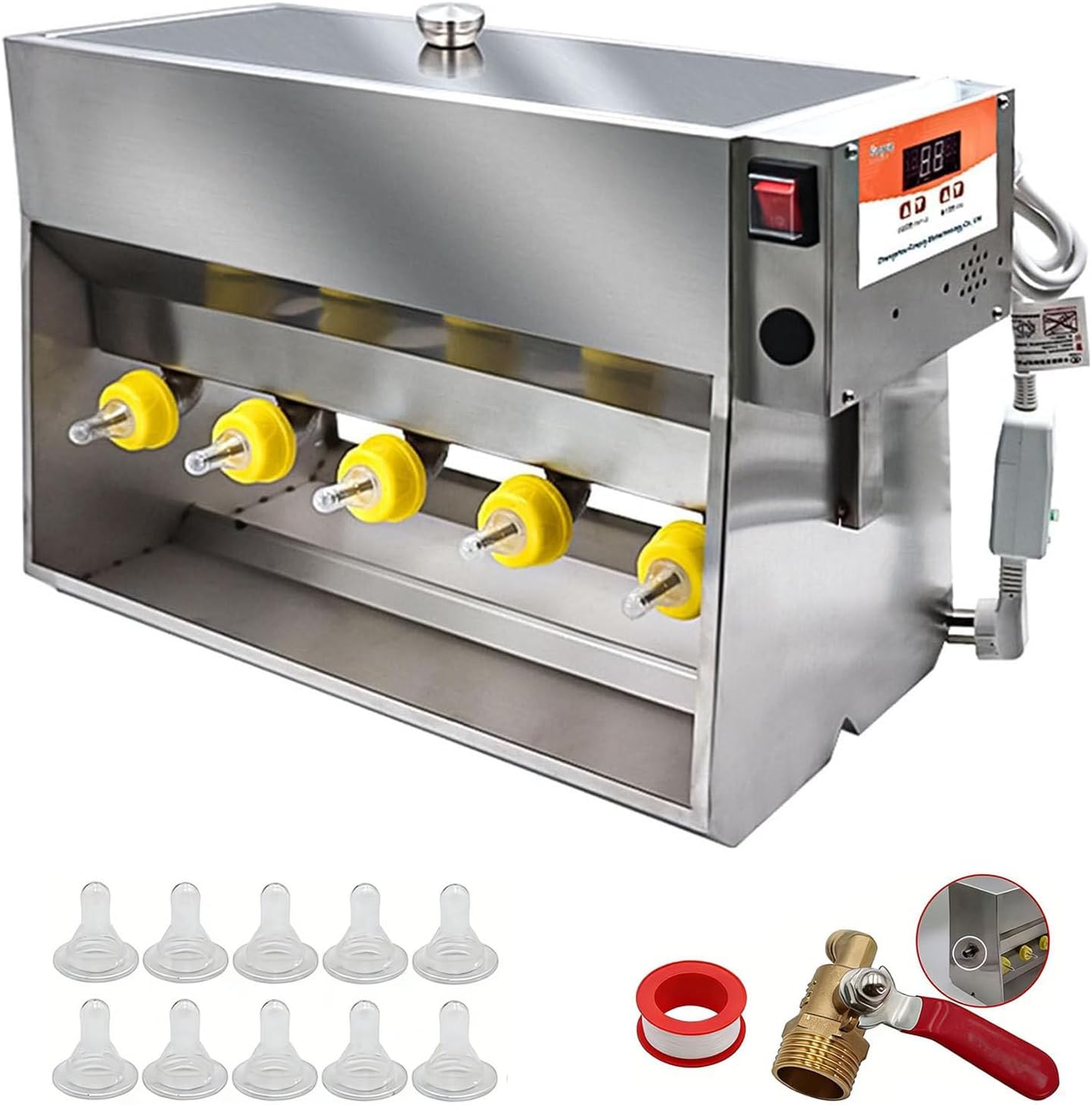 Temperature Controlled Stainless Steel Feeding Station,Automatic Piglet Milk Feeder with 10/14 Nipples,with Sound Source for Piglets/Lambs/Goats 10Nipples