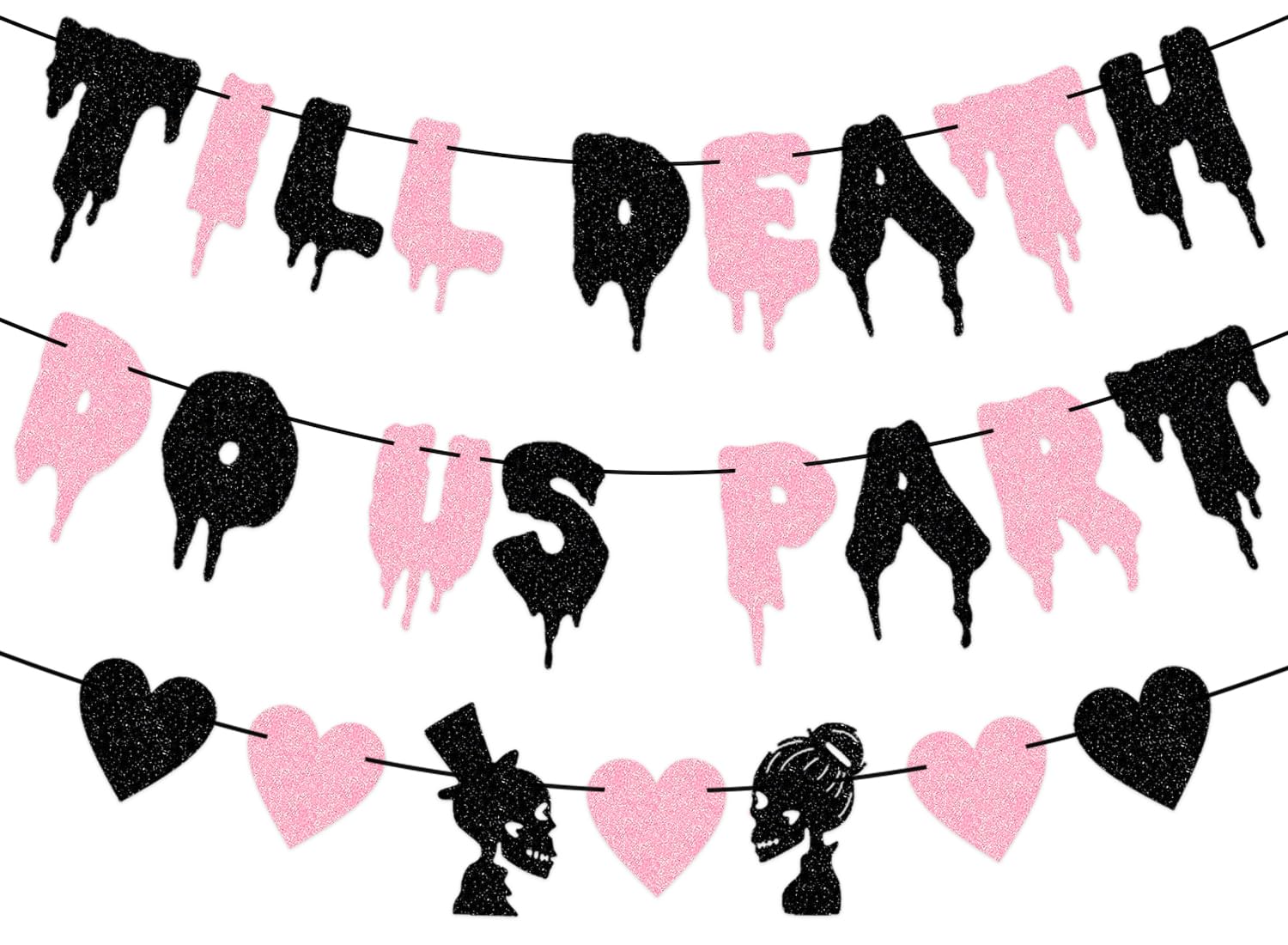 Till Death Do Us Party Halloween Banner - Glitter Paper, Black Words, For Bachelorette & Wedding - View #3