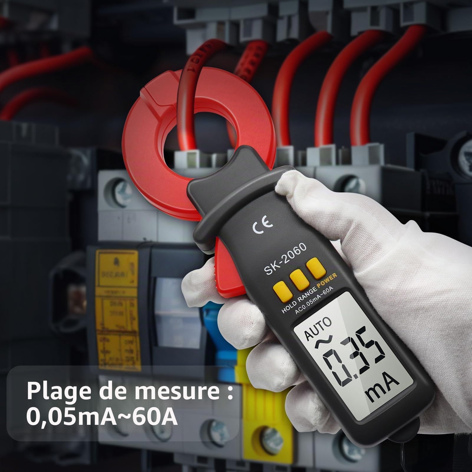 ViaGasaFamido Testeur de Courant de Fuite, Pince Multimètre Numérique avec Plage Automatique et Stockage de Données, Mesure AC DC jusqu'à 60 A, Idéal pour les électriciens et les Techniciens
