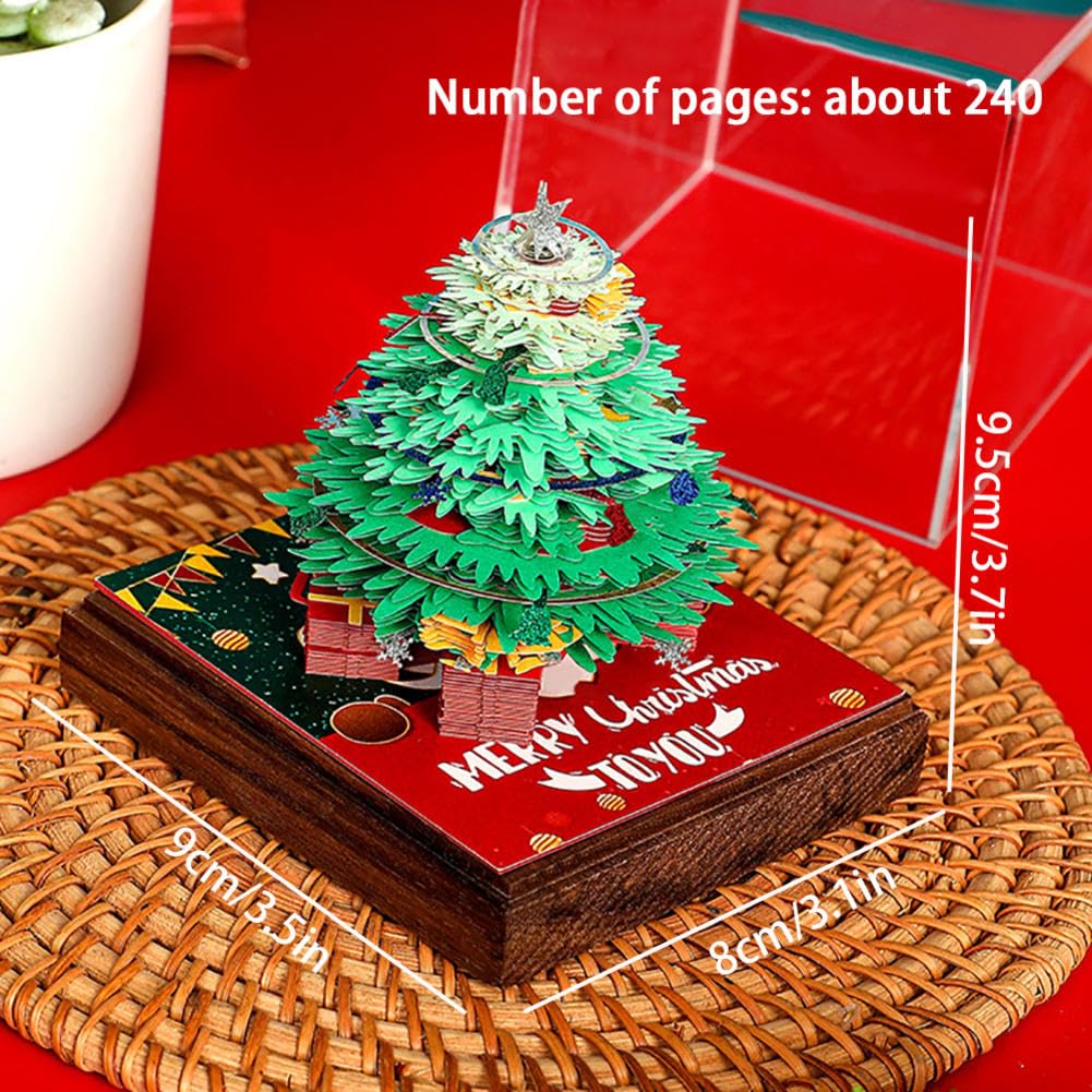 Abreißbarer 3D-Papierkunst-Notizblock-Tischkalende Papierskulptur Weihnachtsbaum 3D-Kalender, Silhouettenkalender, Papierskulptur Schreibtischdekoration, Büro-Schreibtisch-Notizblock(Green)