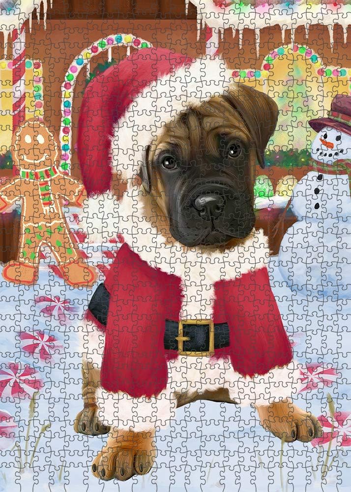 Christmas Gingerbread Candyfest Bullmastiff Dog Jigsaw Puzzle for Adults - Animal Printed Interlocking Puzzle Game Artwork - Gift for Dog Lover's - 1000 Pcs 29.5"x19.7"