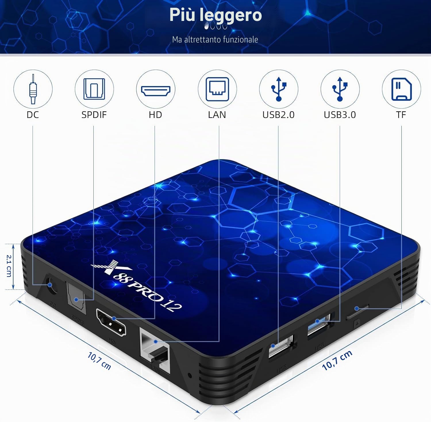 Android 12.0 TV Box, 4 GB di RAM 32 GB di ROM Android TV Box RK3318 Quad-Core 64bit Cortex-A53 Supporto 2.4G/5G WiFi 6 Bluetooth 5.0 Risoluzione UHD 4K/3D Porta USB 3.0