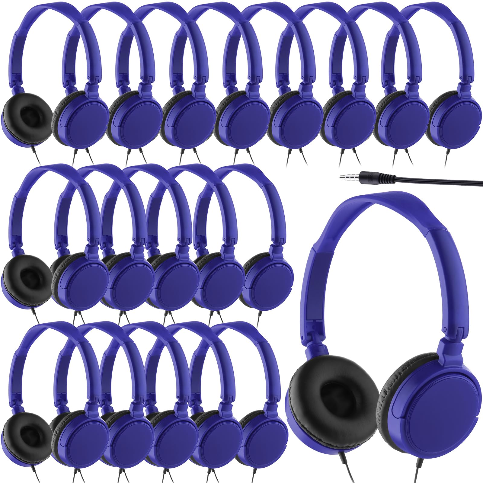 Yunsailing 18 Pack Classroom Headphones Bulk Student Wired Class Headphones Set for School with Individually Wrapped Adjustable Over Ear Head Earbuds