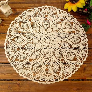 Laivigo New Handmade Crochet Lace Round Table Cloth Doilies Doily,24 Inch,Beige