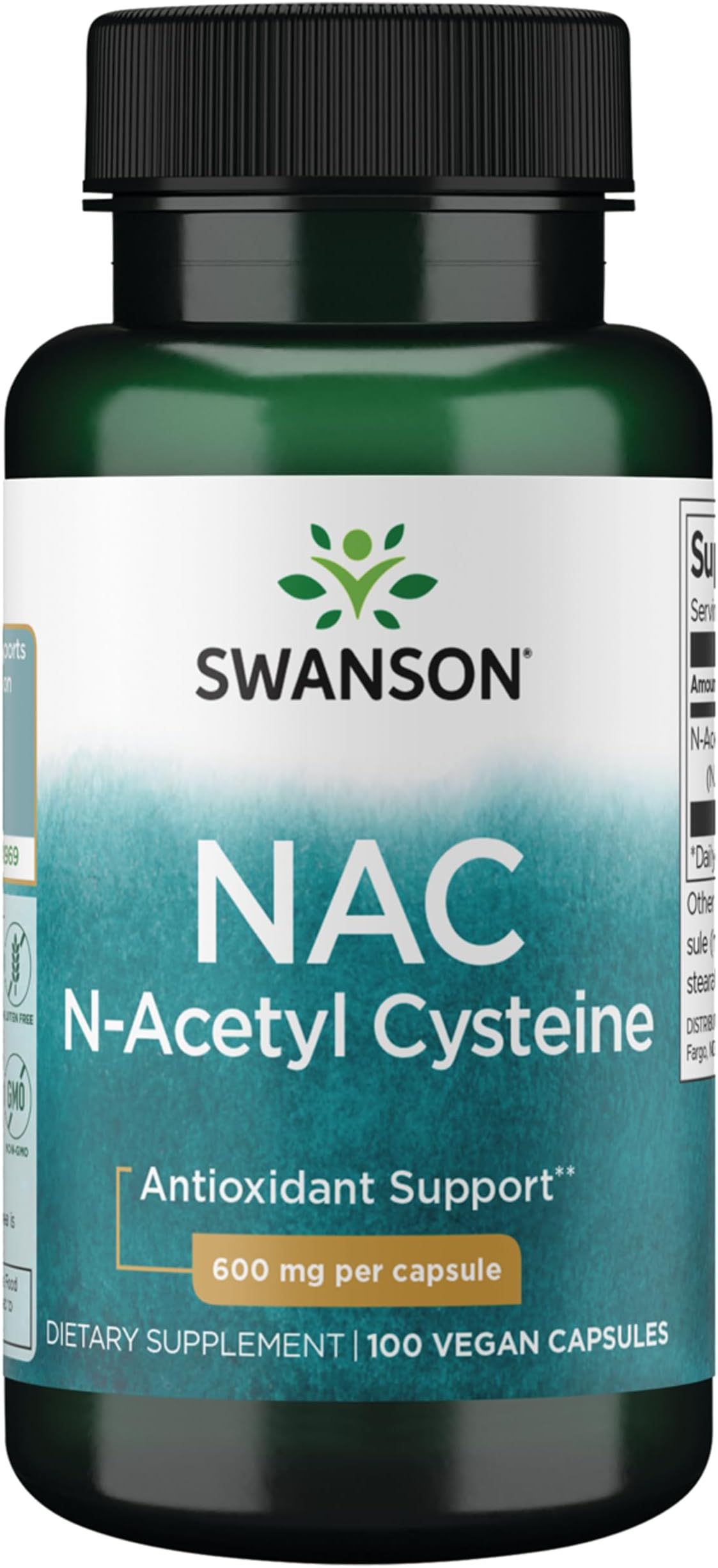 Swanson Premium Brand NAC N-Acetyl Cysteine - 600 mg, 100 Capsules - Antioxidant and Cellular Health Support Supplement
