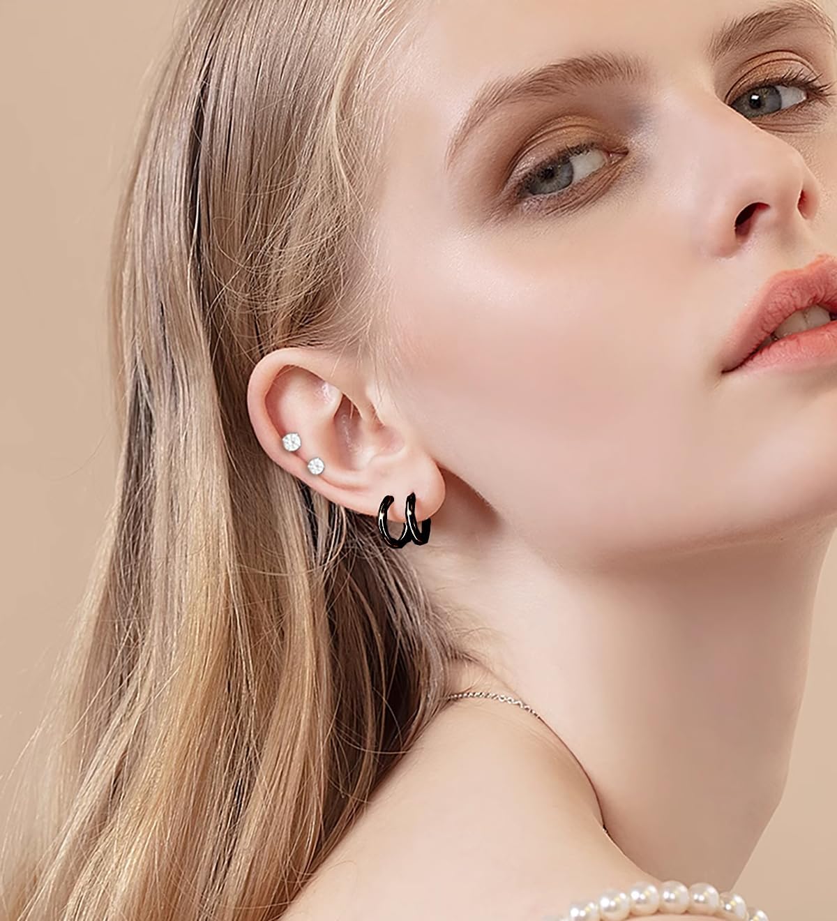 Surgical Steel Flat Back Earrings Set for Multiple Piercing Sensitive Ears,Sterling Silver Hypoallergenic Small Cartilage Huggie Hoop Earrings Titanium Tiny CZ Pearl Opal Stud Earrings for Women