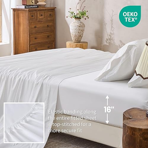 Miniatura 4 de MEISHANG Sábanas de algodón de 1000 hilos, 100% algodón egipcio, tejido satinado, suave y transpirable, certificado Oeko-Tex, bolsillos profundos de