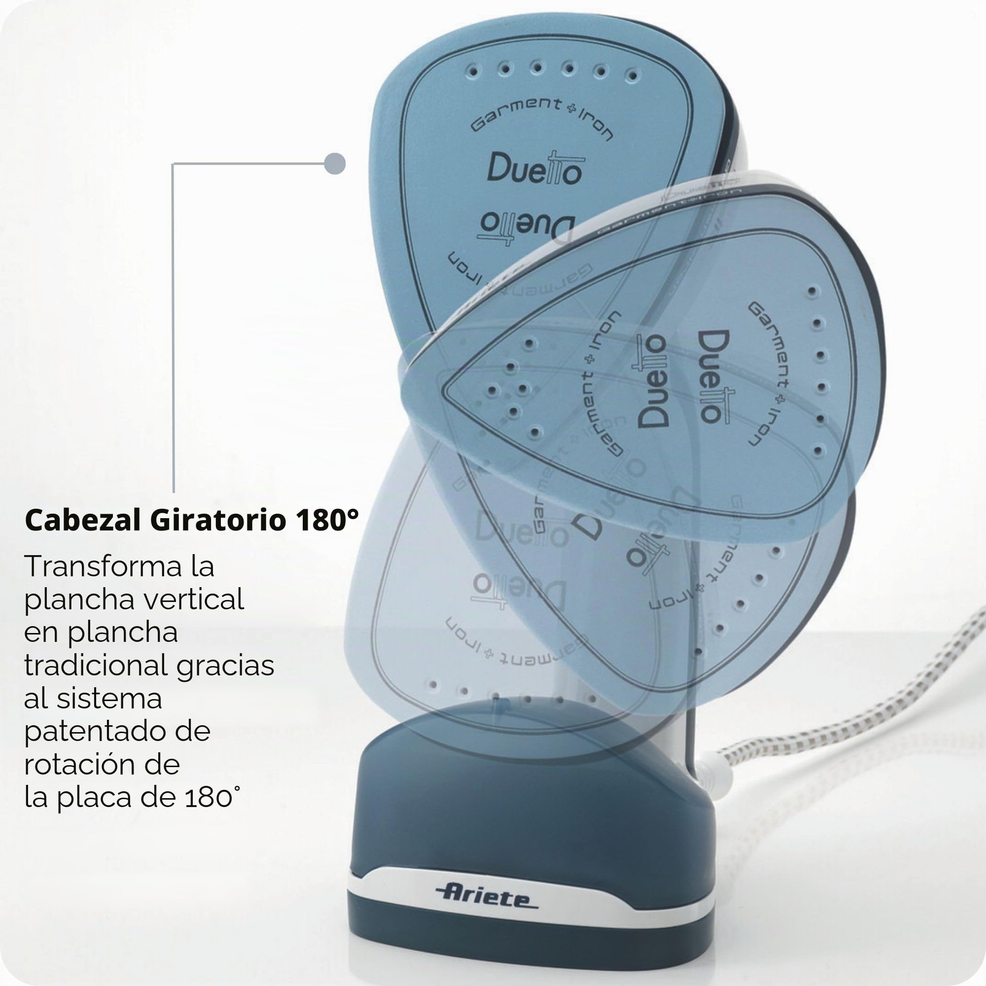 Ariete 6246 Cepillo plancha de vapor 2 en 1, 1000 W, 0.18 litros, suela antidaherente de cerámica, luz led, cable 2.5 min, listo en 60 segundos, blanco y azul