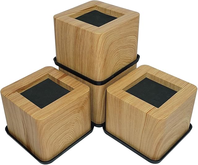 aspeike 3 INCH Square Bed and Furniture Risers Heavy Duty Bed Lifts - Lifts Up to 2,200 LBs Couch Sofa or Table RisersPlastic Wooden Color, 4 Pcs