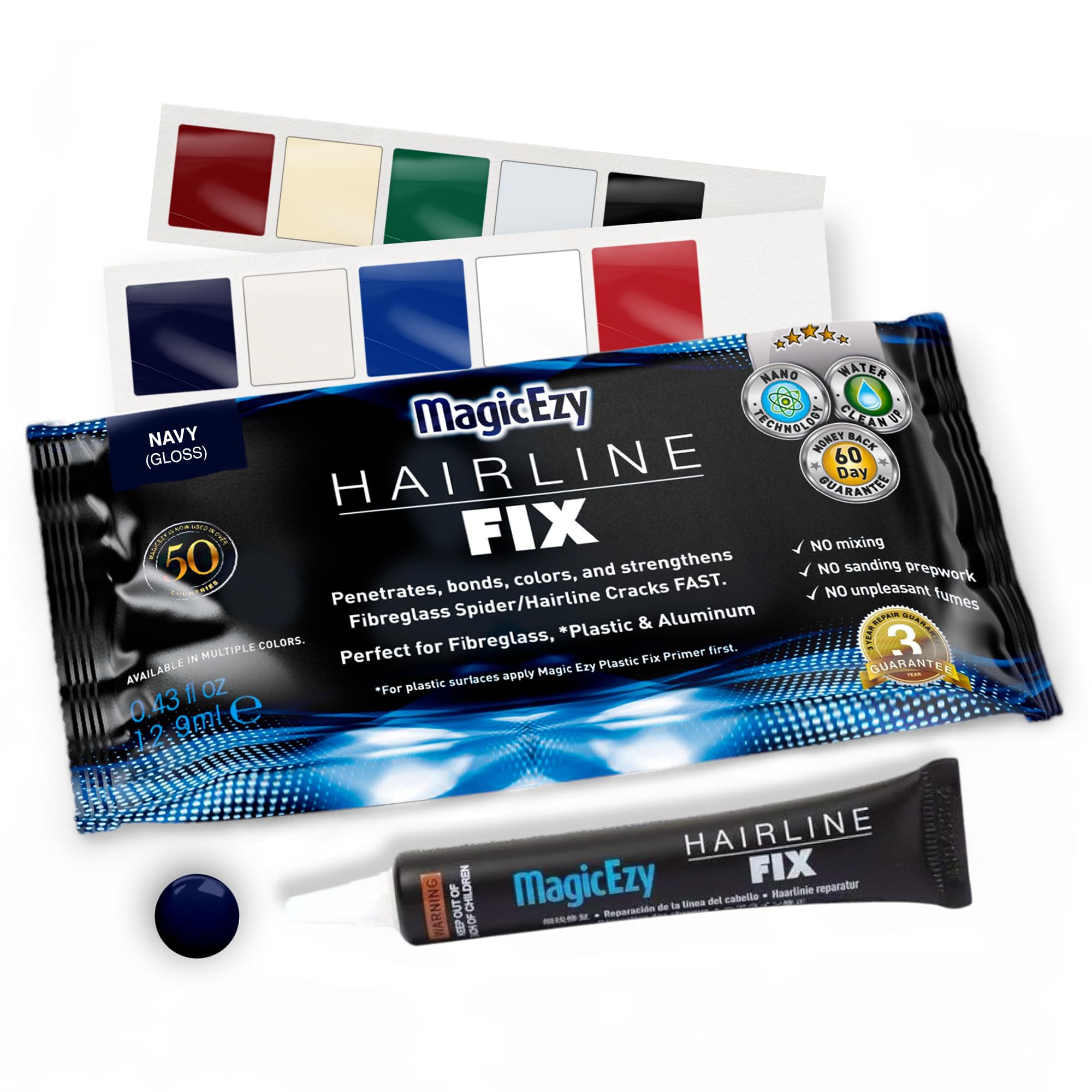MagicEzy Hairline Fix - (Navy Blue) - Gelcoat Repair Filler for Fiberglass Boats - Glossy - Repair Like an Expert