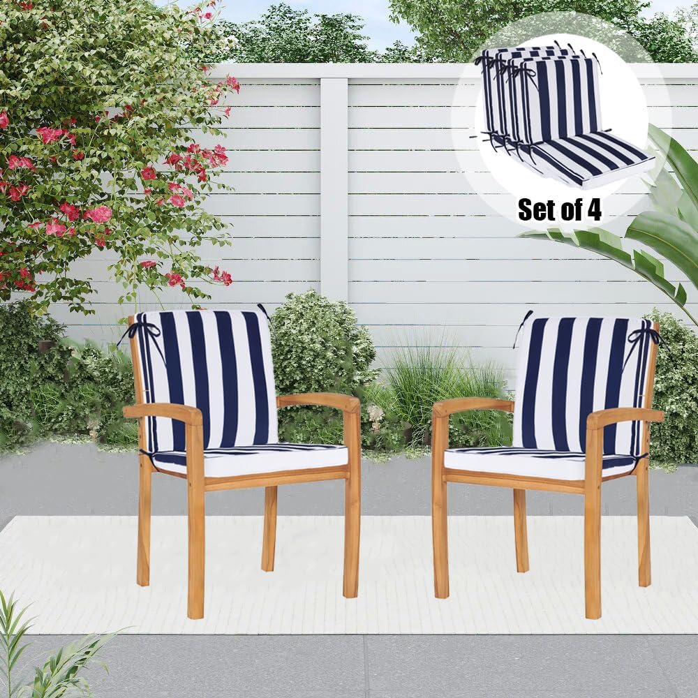 Outdoor Patio Chair Cushions Set of 4, Water Resistant Square Seat Cushions with Ties, 20"x17" All Weather Seating Cushions for Outdoor Furniture