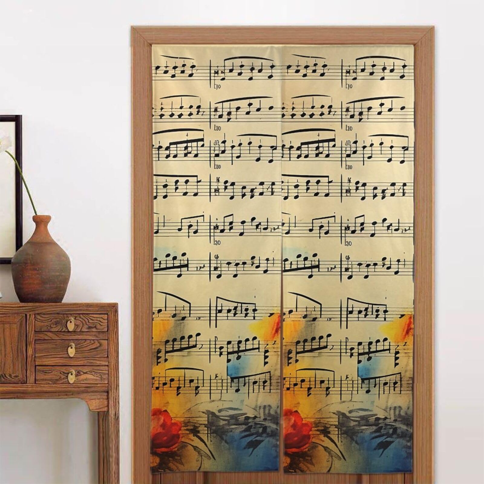 Rideau de porte occultant thermique vintage notes de musique 86x142 cm