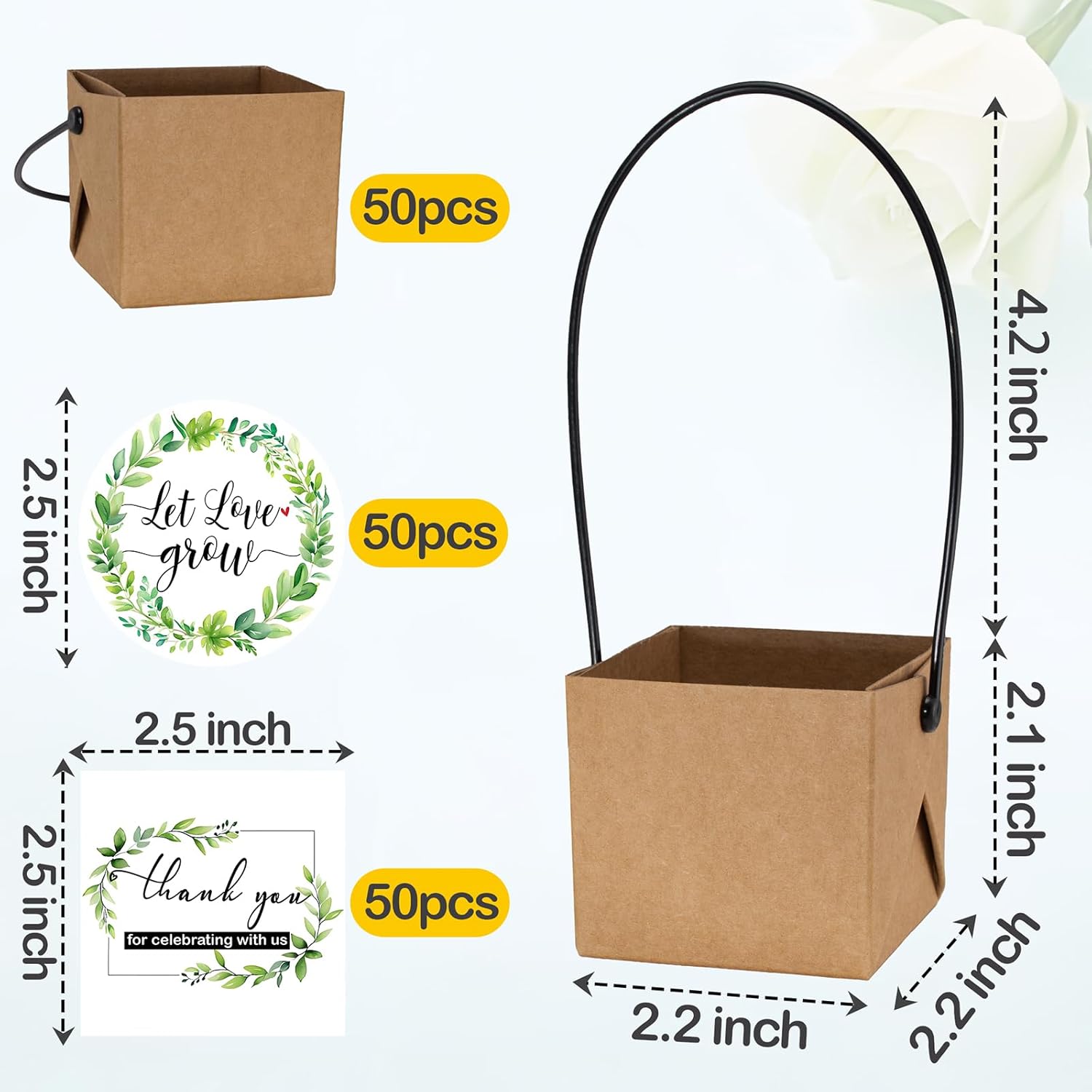 ENYOUNG 50 Pcs succulent wraps Bags,Mini Kraft Succulent Favor Box Basket with Handle for 2 Inch Pots Wedding, Baby Shower, Succulent Party Favors for Guests - Image 2