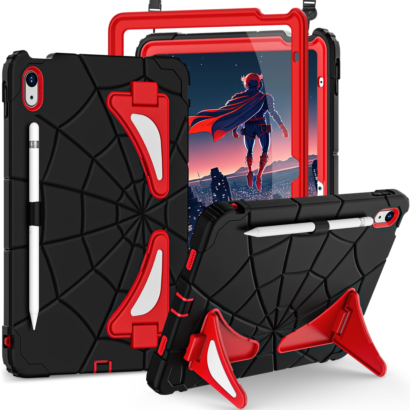 Case for iPad (A16) 11th Generation 11 Inch (2025),iPad 10th Generation 10.9 Inch (2022) Kids Friendly i Pad Case 10th Gen with Screen Protector,Shockproof Cover for i Pad 11/10 Gen,Black Red