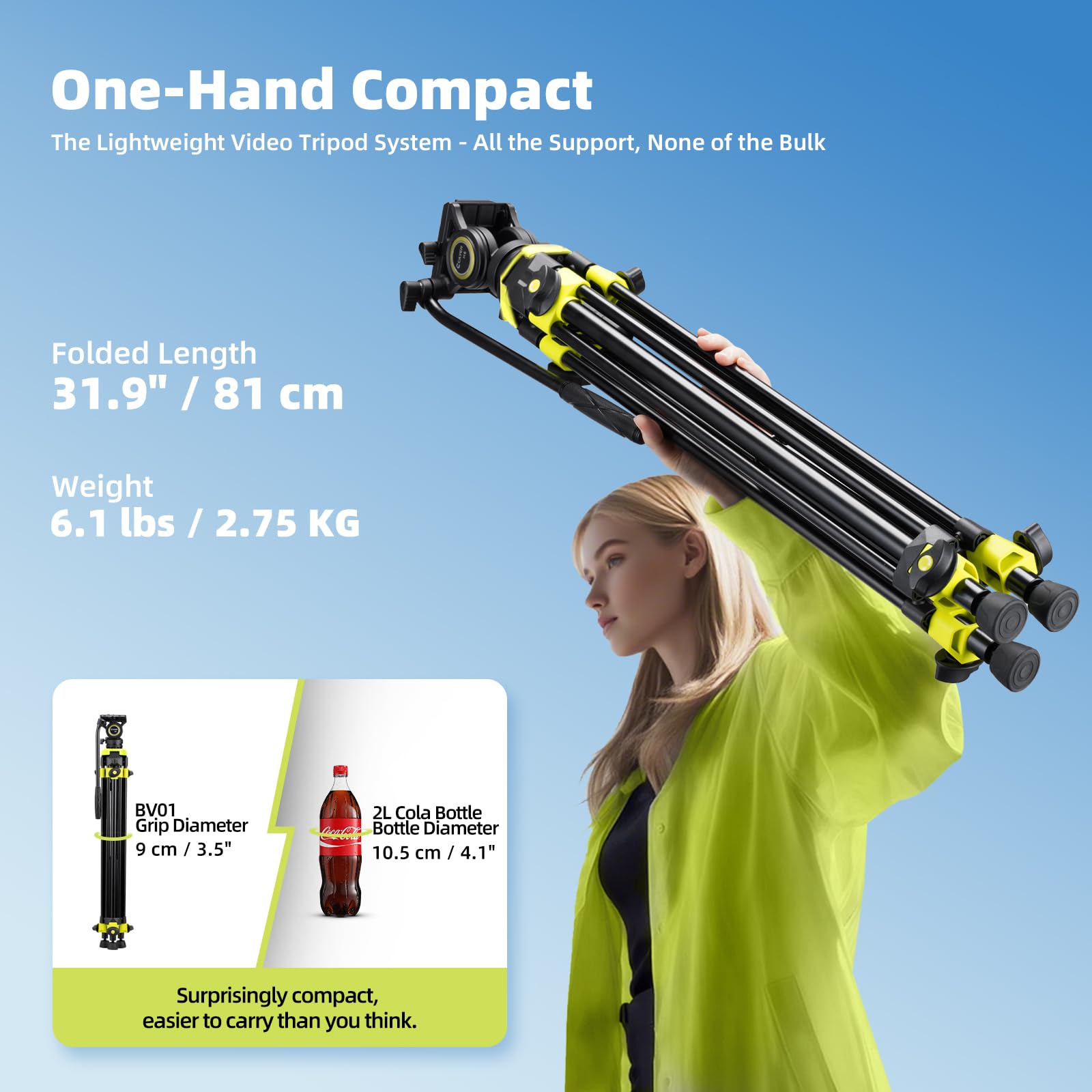 Cayer BV01 Treppiede Video Compatto con Testa Fluid - Treppiede Professionale 165 cm con, Treppiede da Viaggio Leggero in Alluminio, Carico Massimo 6 kg per DSLR, Camcorder, Fotocamera