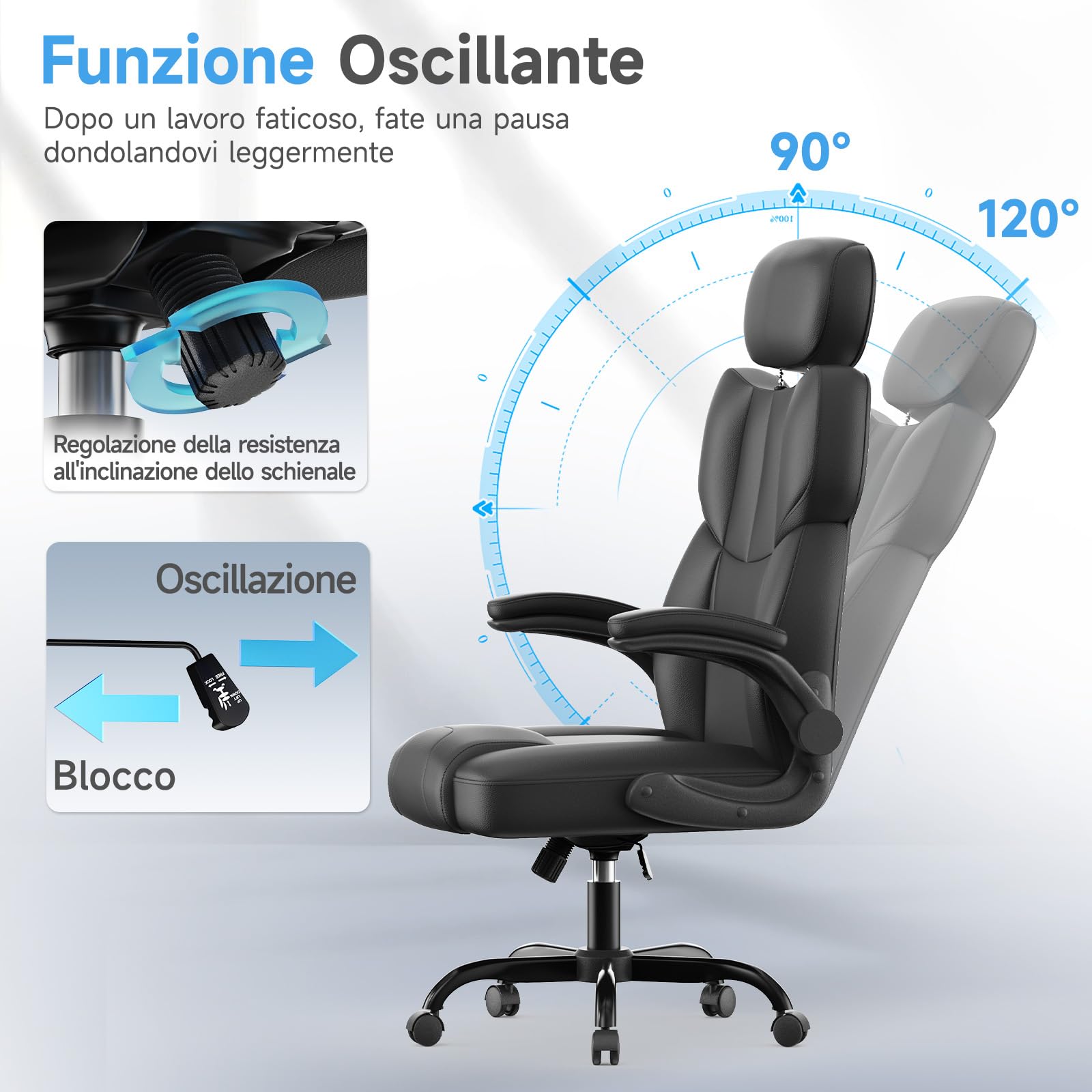 naspaluro Sedia Ufficio Ergonomica con Braccioli Regolabili, Sedia Scrivania con Rotelle, Poltrona Direzionale PU, Supporto Lombare, Schienale Alto 83 cm, Altezza Regolabile e Girevole 360°, Nero