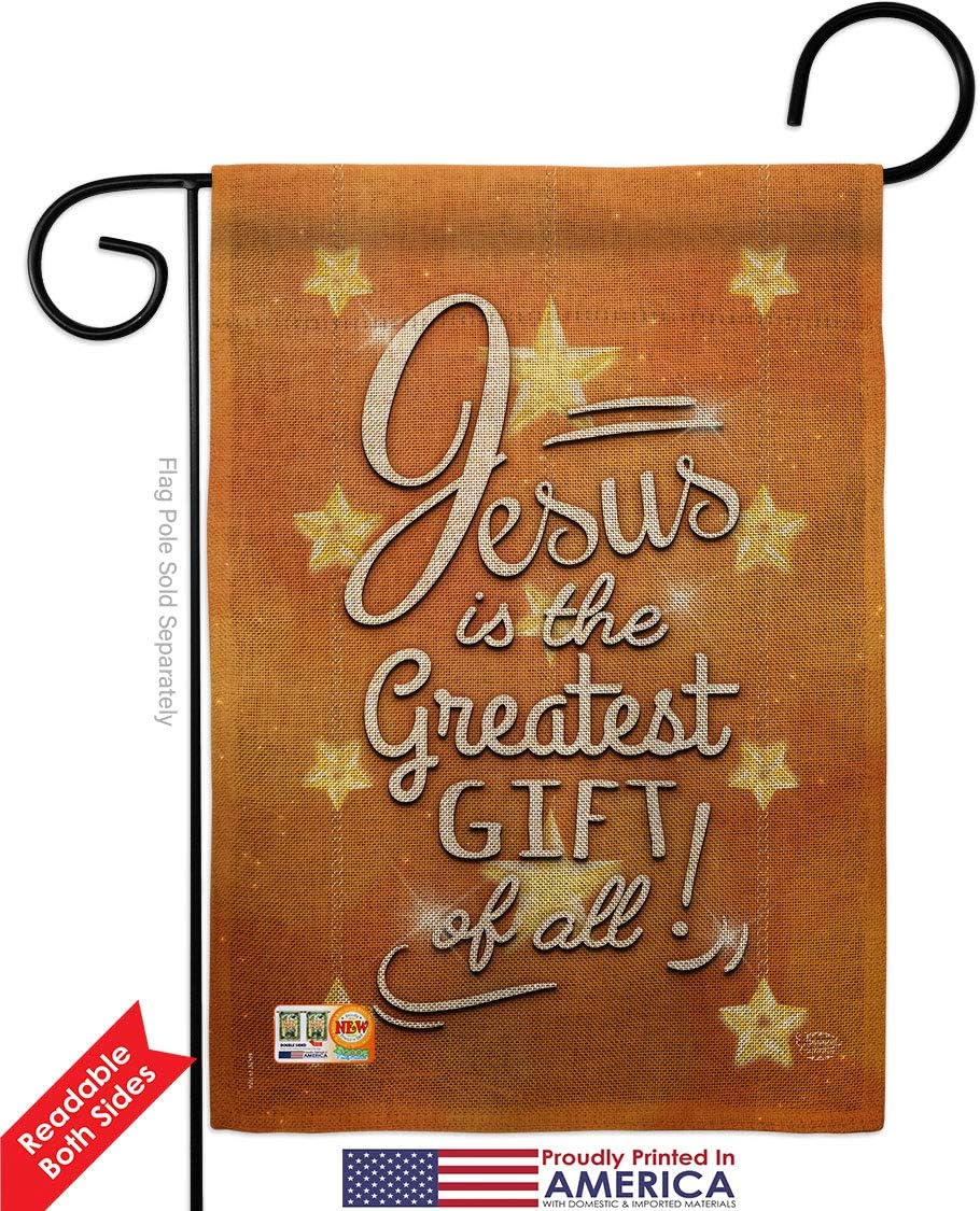 Jesus is the Greatest Gift Garden Flag Set Wall Holder Winter Three King Religious Holy Family Season Wintertime Christian Small Decorative Yard House Banner Double-Sided Made In USA 13 X 18.5